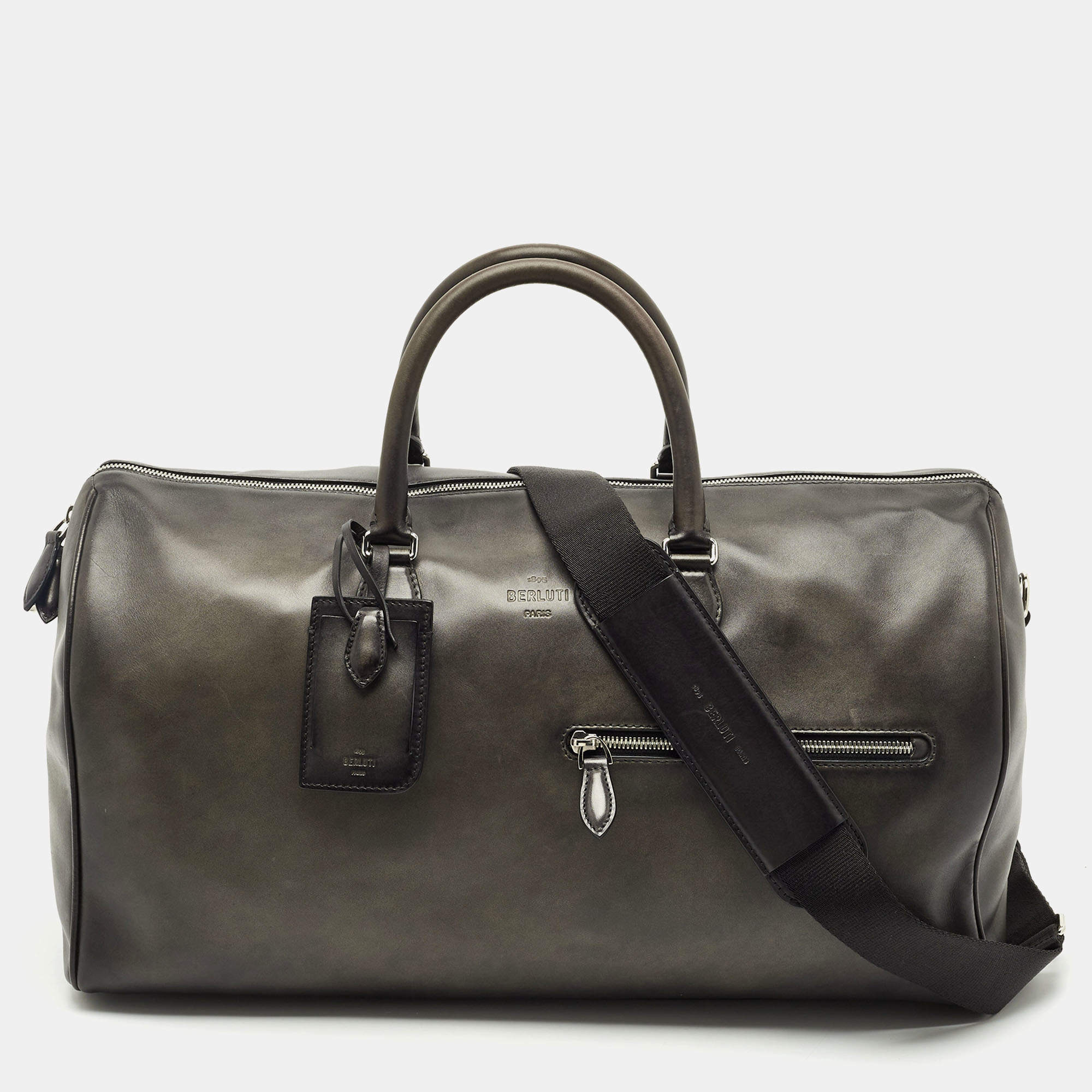 Pre Owned Berluti Nero Grigio Leather Jour Off MM Duffle Bag