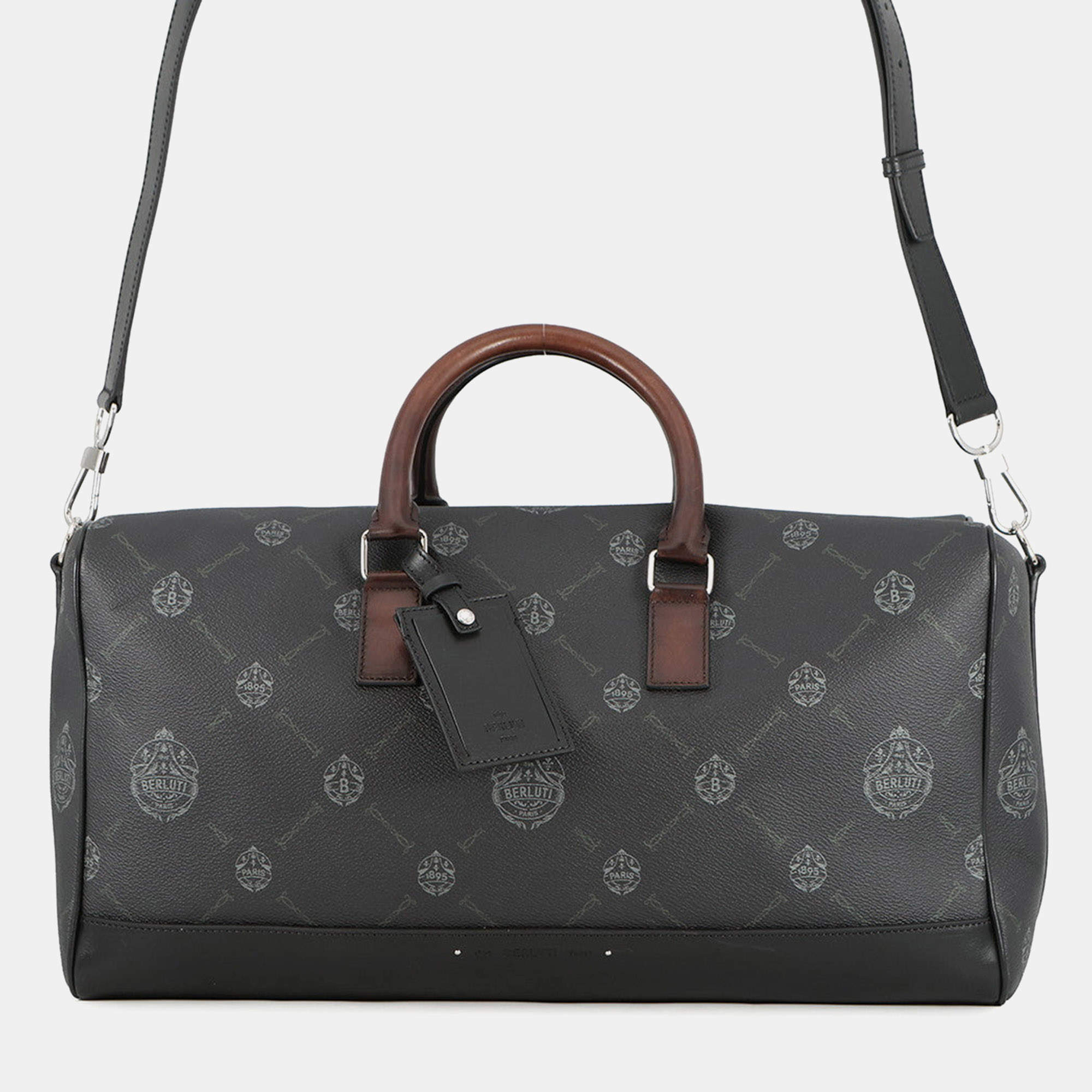 Pre Owned Berluti Signature 2-Way Travel Bag Black Leather