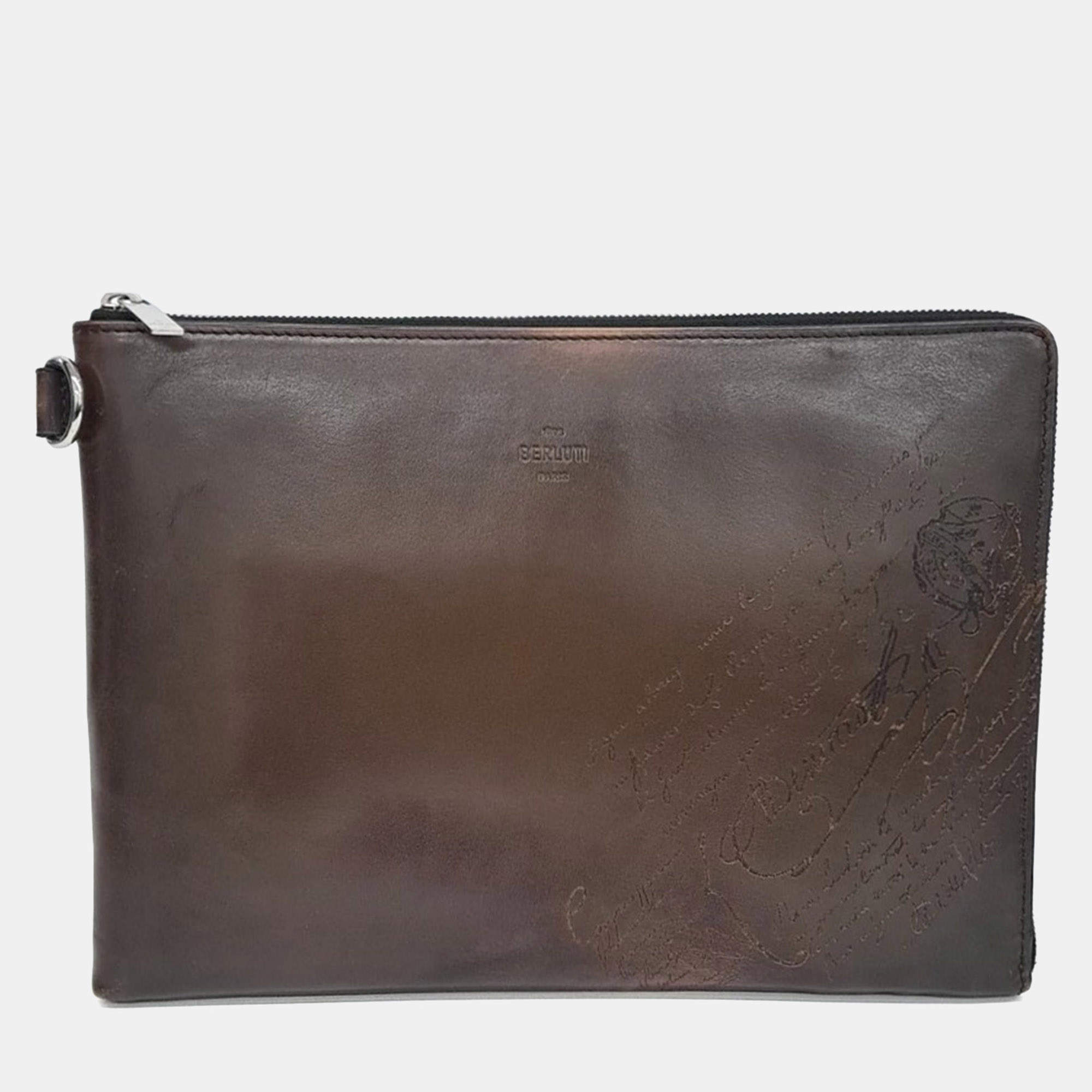 Pre Owned Berluti Brown Leather Clutch