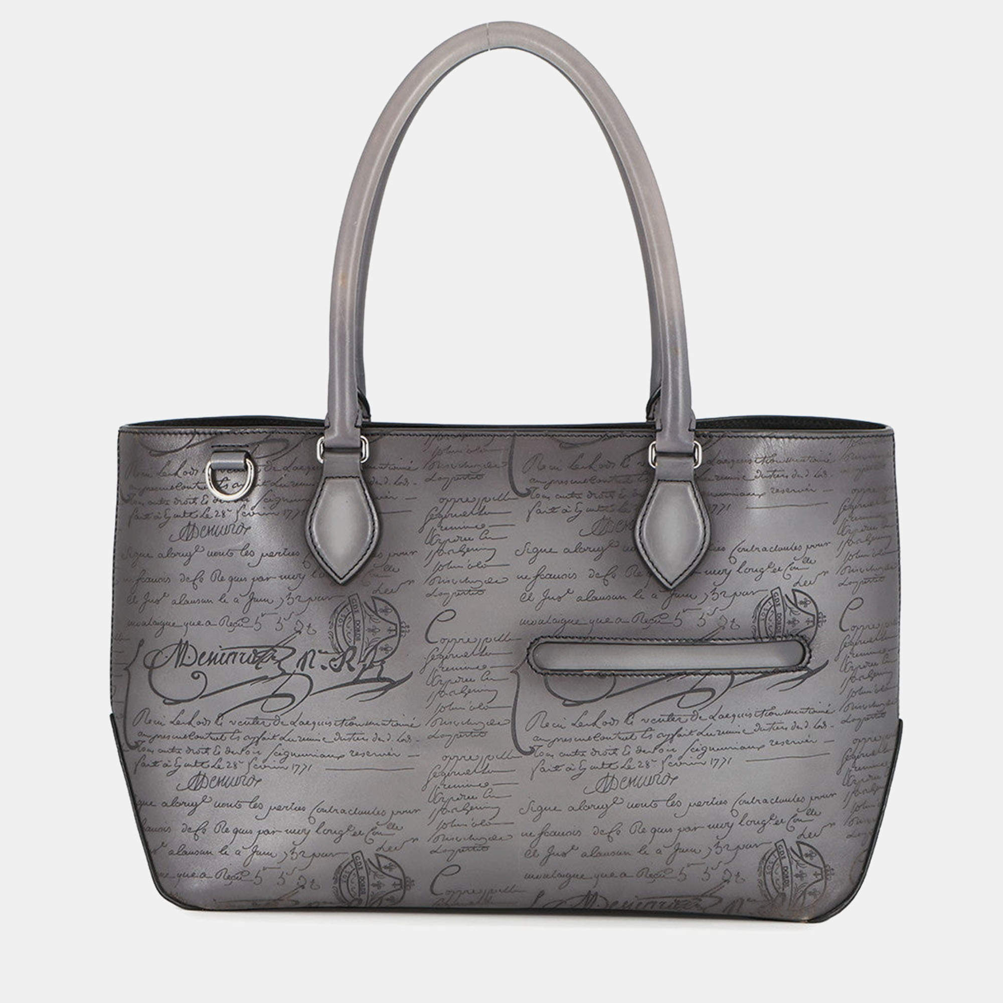 مملوكة مسبقًا Berluti Calligraphy Tote Bag Gray Leather Size Mini