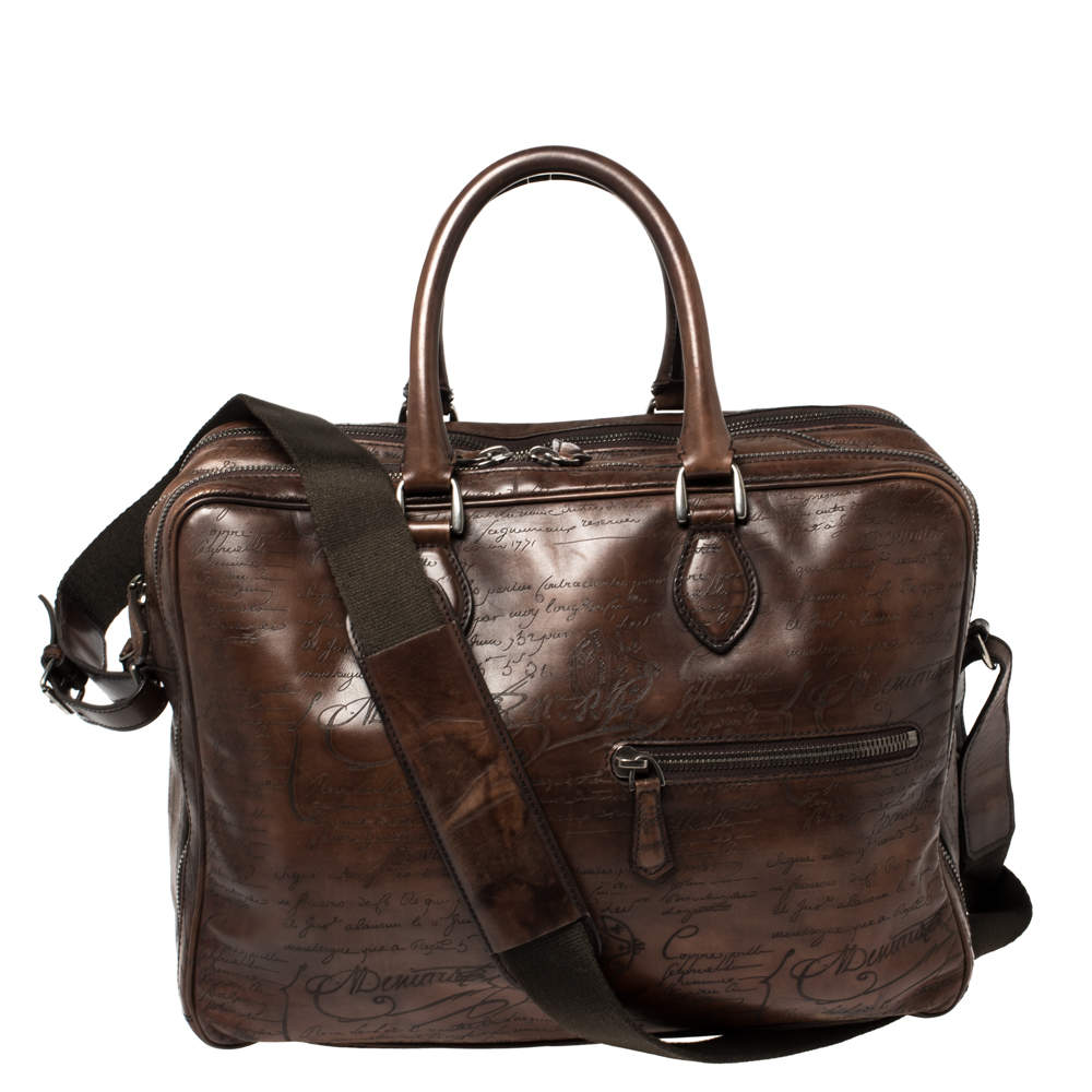 Berluti Mocha Brown Scritto  Leather Briefcase Bag