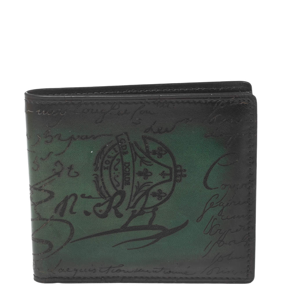 Pre Owned Berluti Ombre Green Scritto Leather Makore Bifold Wallet