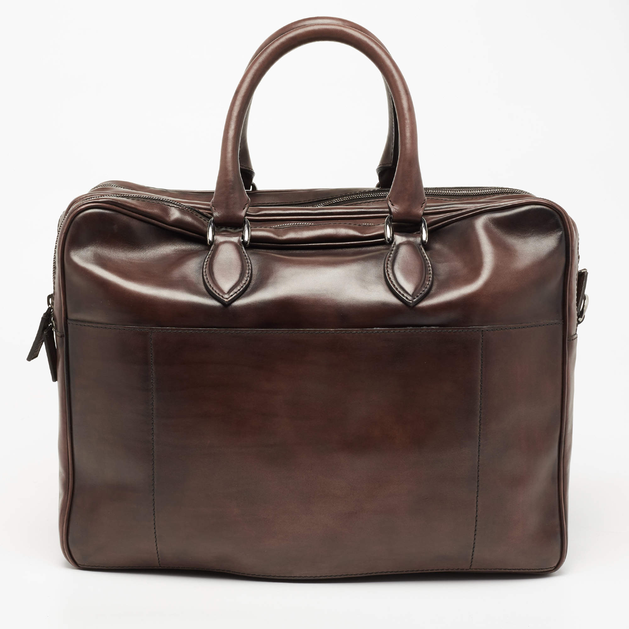 Berluti Dark Brown Ombre Leather Deux Jours Briefcase
