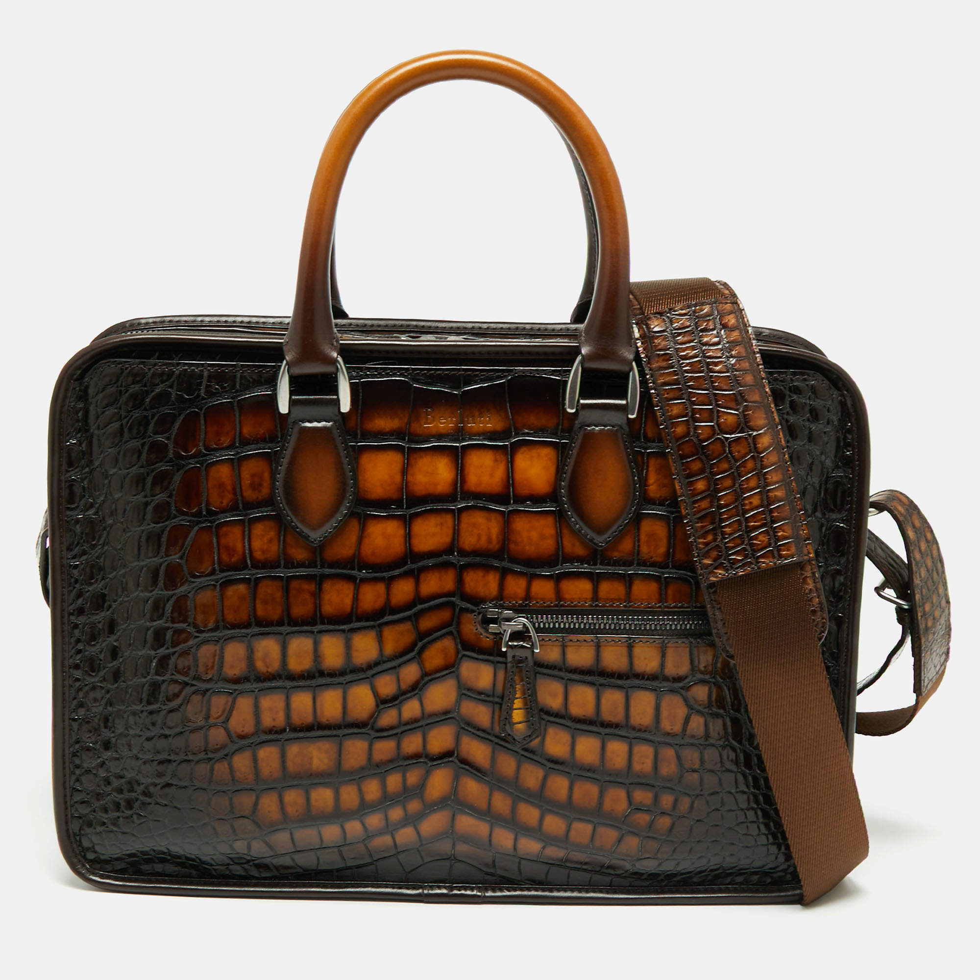Berluti Ombre Brown Alligator Un Jour Briefcase Bag