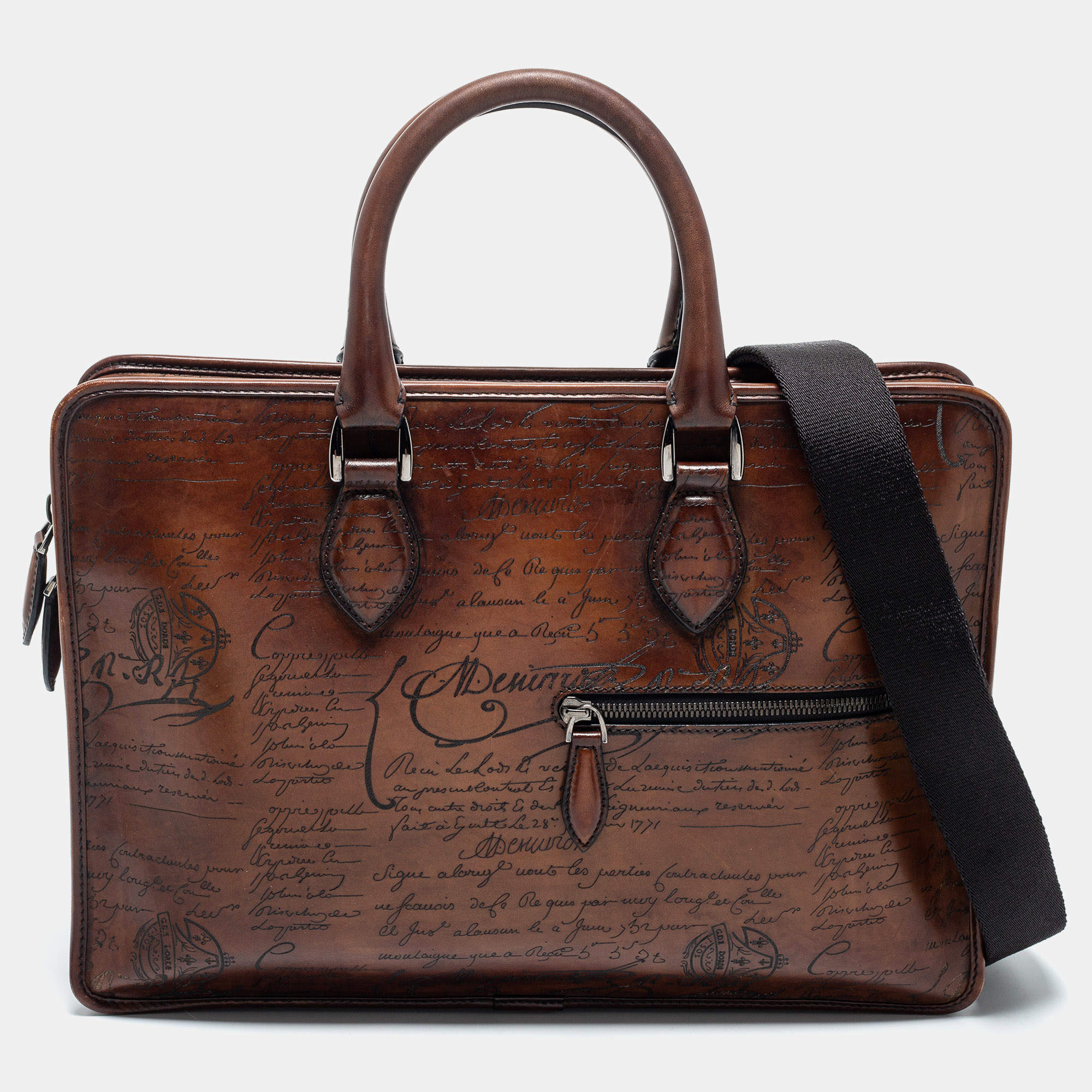 Berluti Brown Scritto Leather Mini Un Jour Briefcase