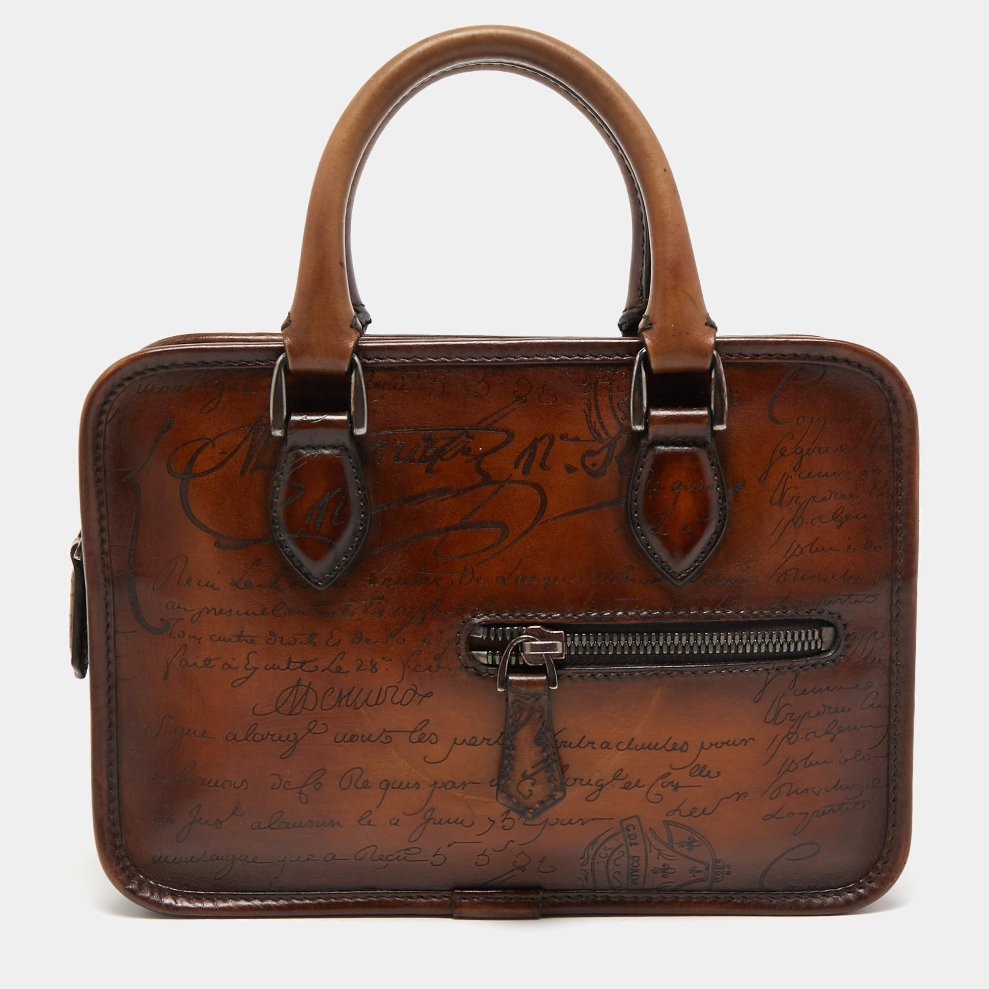 Berluti Brown Scritto Leather Un Jour Messenger Bag
