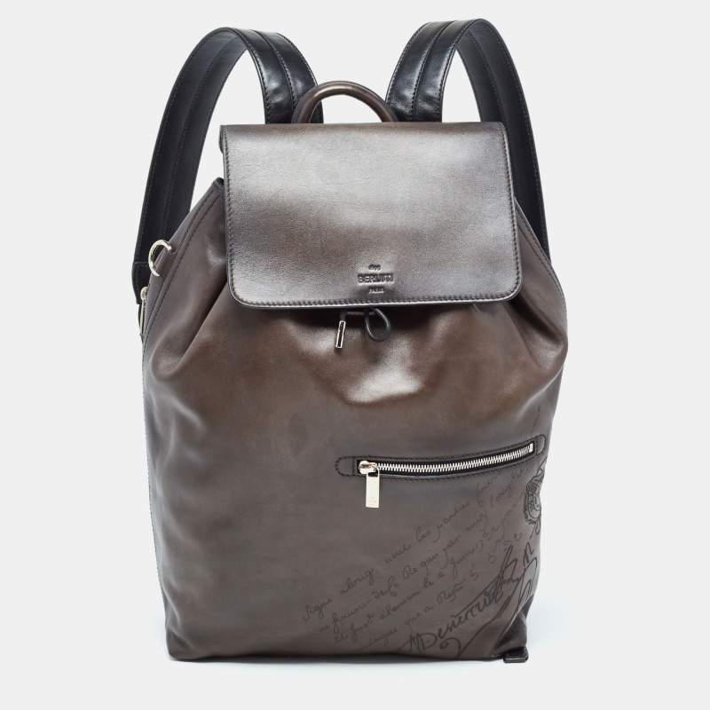 Berluti Dark Brown Leather Day Out Scritto Backpack