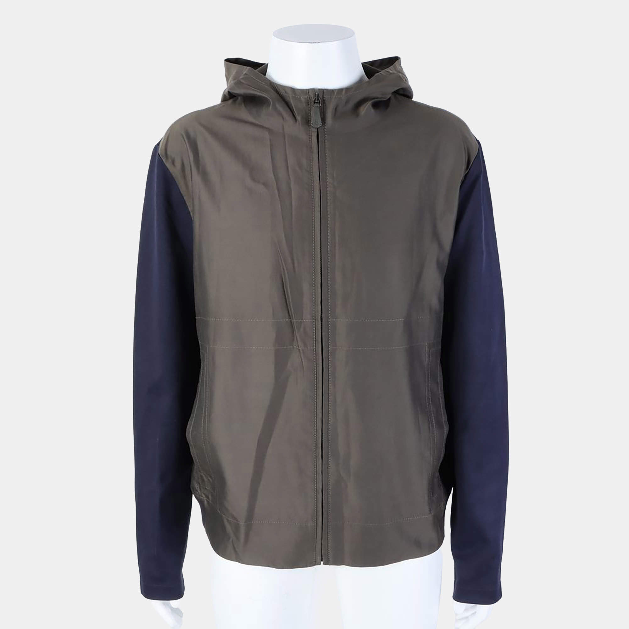 Pre Owned Berluti Green/Navy Blue Hooded Zip Up Jacket Size M