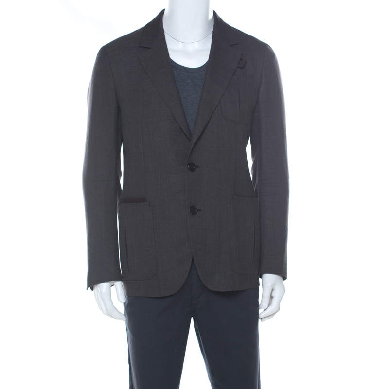 Berluti Brown Regular Fit Wool and Silk Blend Blazer L