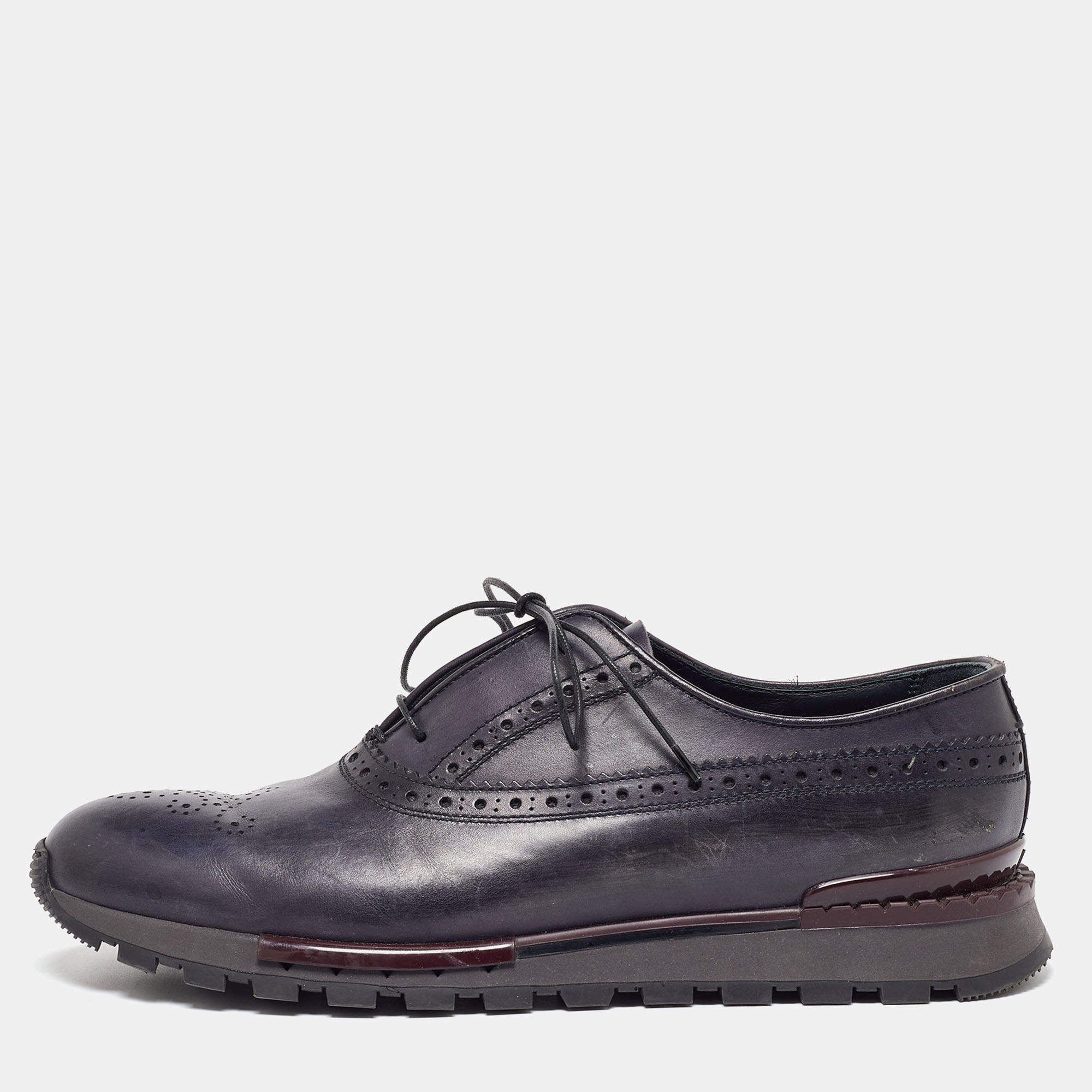 Berluti Blue Leather Brogue Sneakers Size 43
