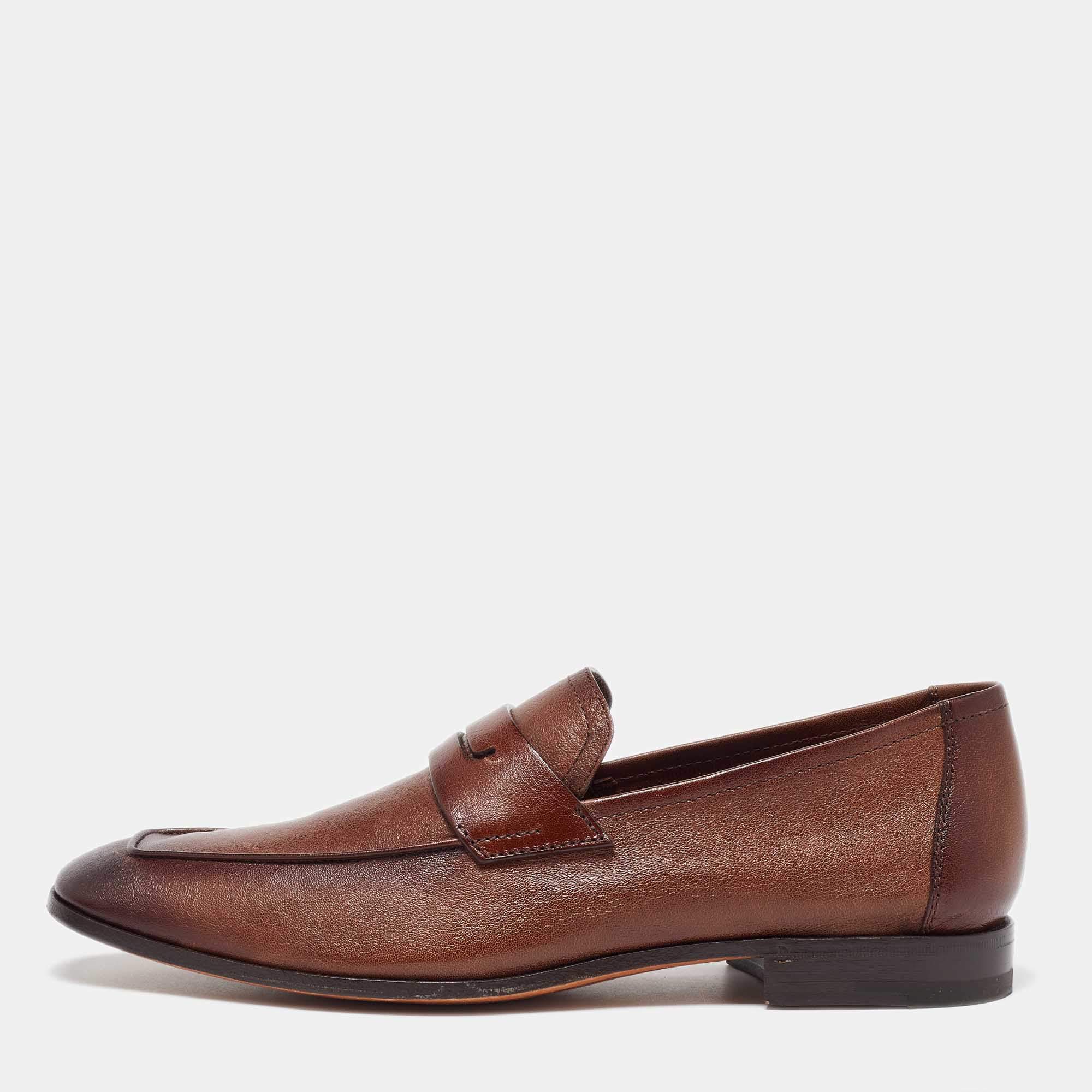 Berluti Brown Leather Lorenzo Loafers Size 39.5