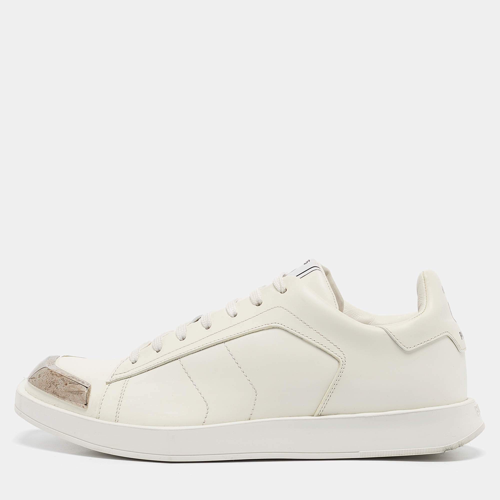 Berluti White Leather Metal Toe Lace Up Sneakers Size 41 