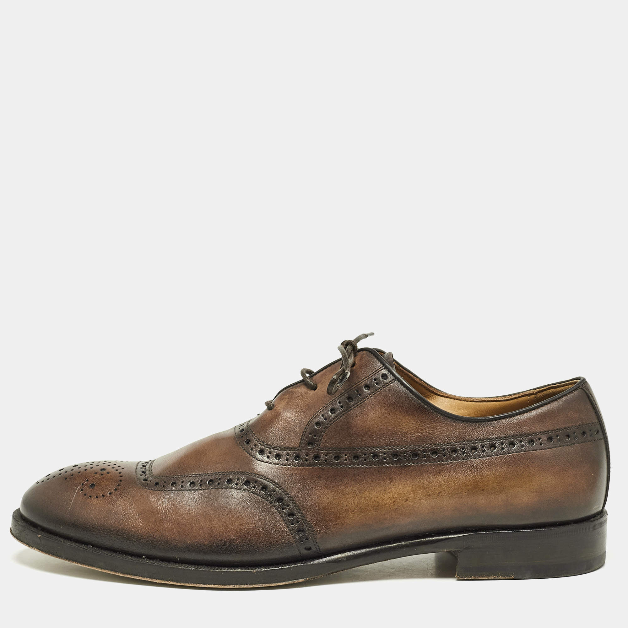 Berluti Brown Brogue Leather Lace Up Oxfords Size 43.5