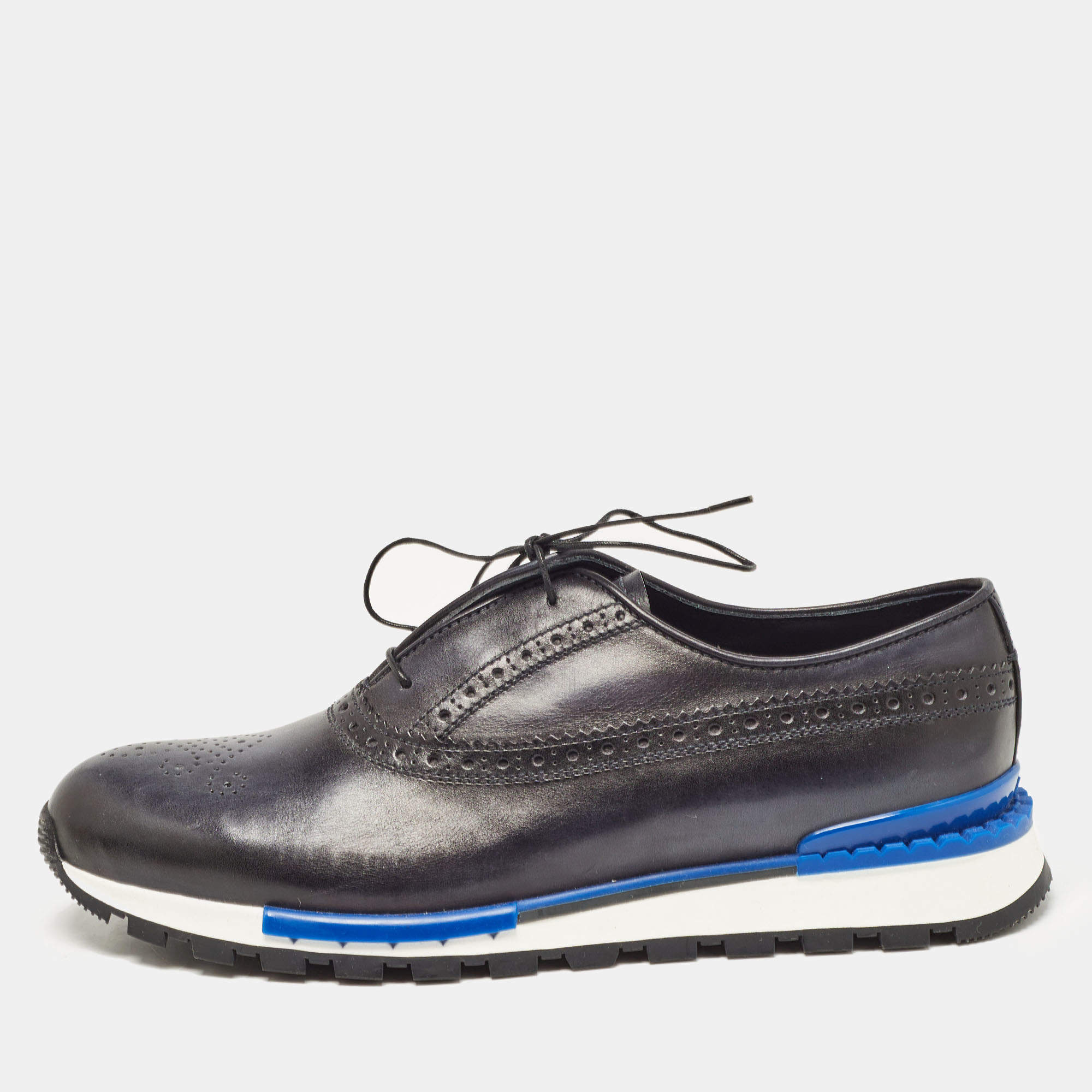 Berluti Navy Blue Ombre Brogue Leather Fast Track Sneakers Size 41.5