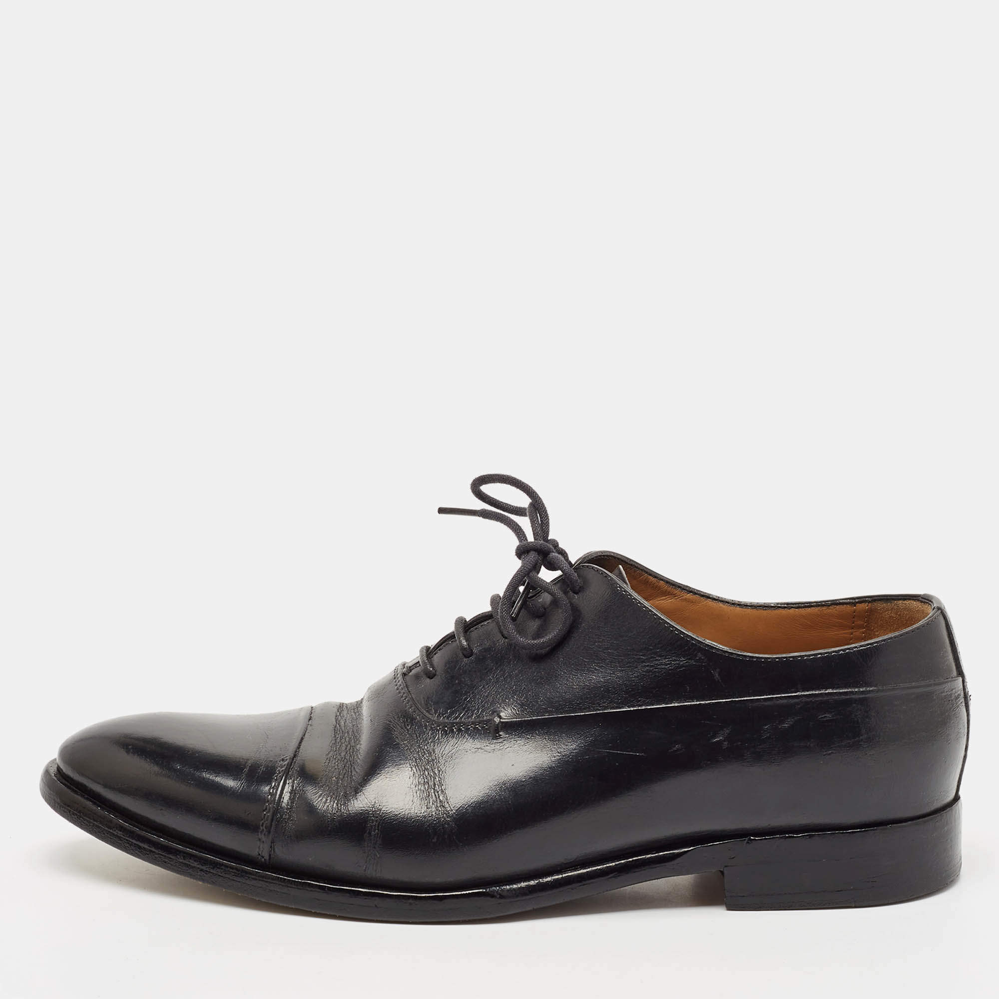 Berluti Black Leather Cap Toe Lace Up Oxfords Size 44