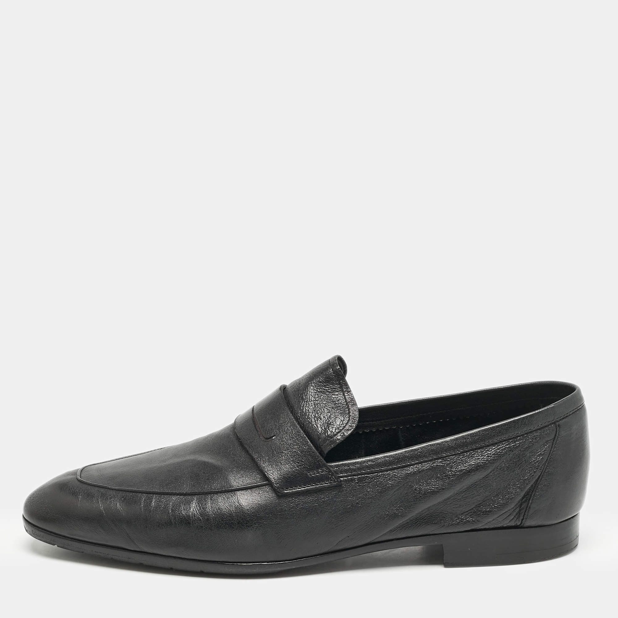 Berluti Black Leather Penny Loafers Size 42.5