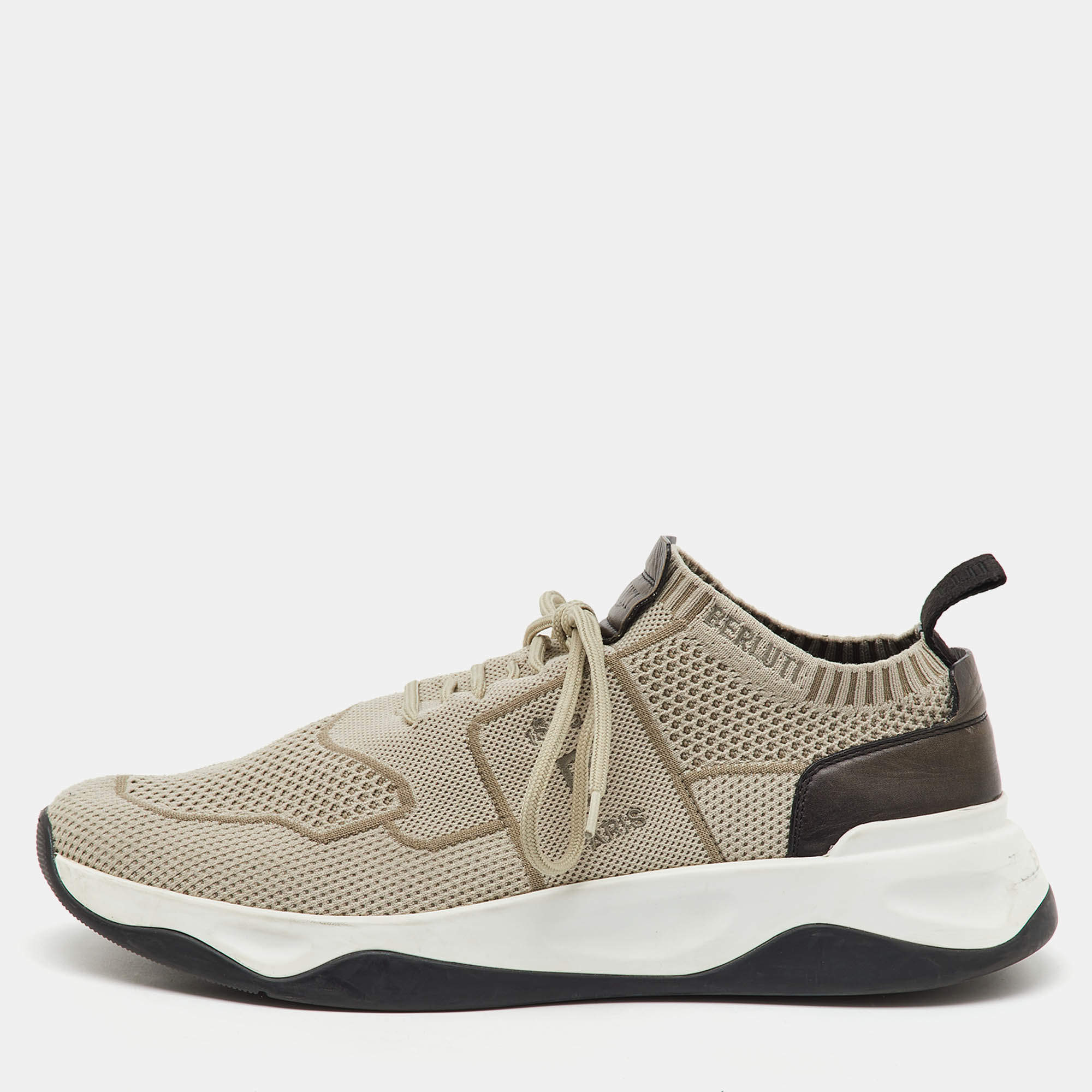 Berluti Light Grey Knit Fabric and Leather Shadow Sneakers Size 44.5