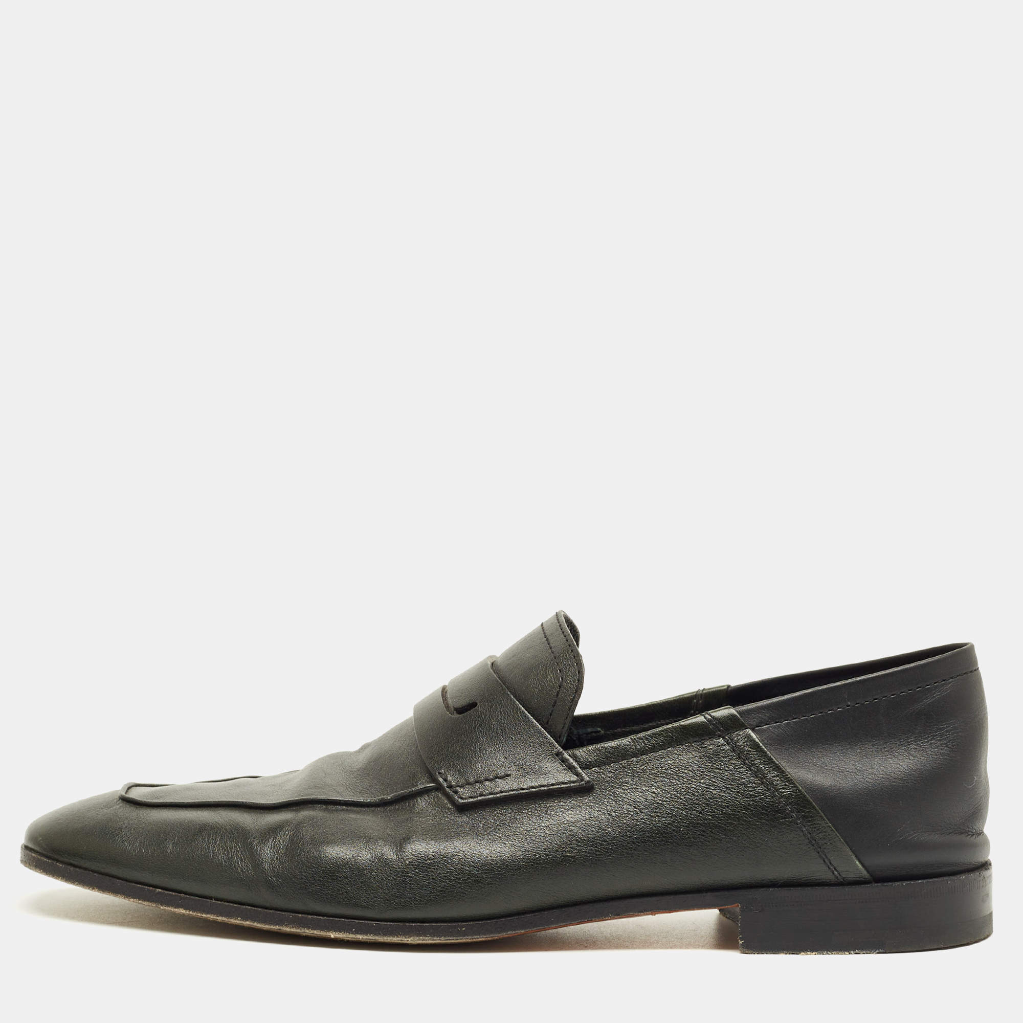 Pre Owned Berluti Black Leather Lorenzo Slip On Loafers Size 42