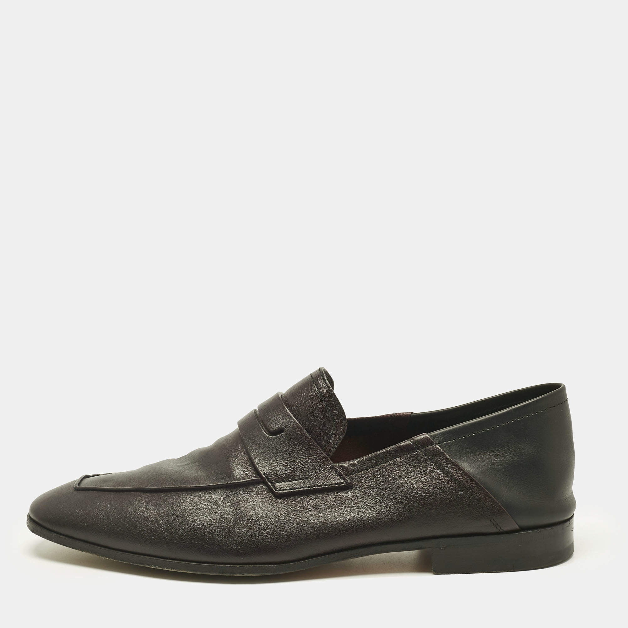 Pre Owned Berluti Burgundy/Black Leather Penny Loafers Size 42