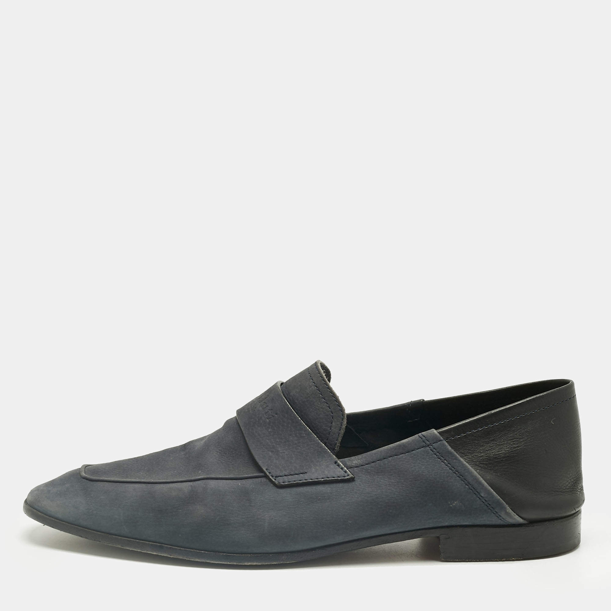 Pre Owned Berluti Grey Leather and Nubuck Leather Penny Loafers Size 42