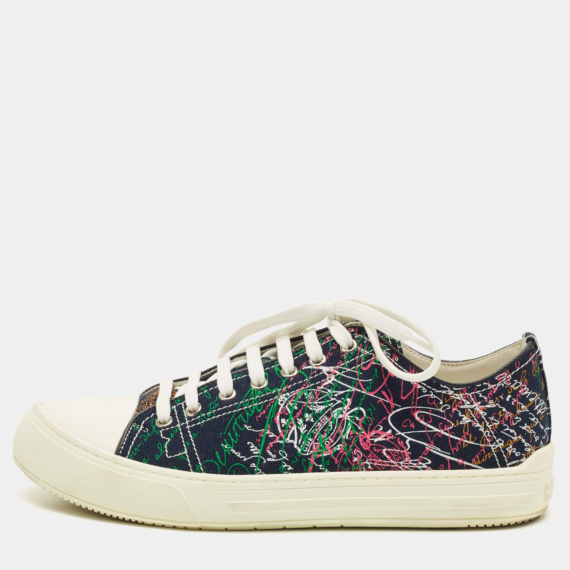 Pre Owned حذاء رياضي بيرلوتي برباط من قماش أزرق كحلي مخططات سكريتو مقاس 43