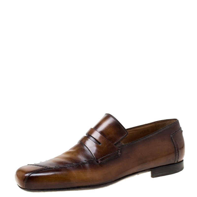 Pre Owned Berluti Brown Leather Penny Loafers Size 42.5