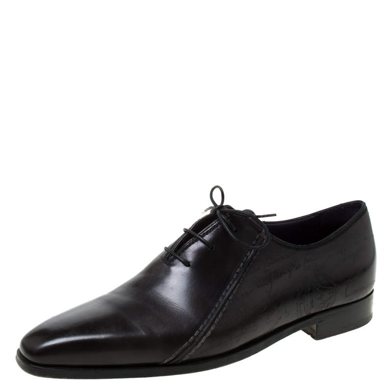 Pre Owned Berluti Black Leather Lace Up Oxfords Size 42.5