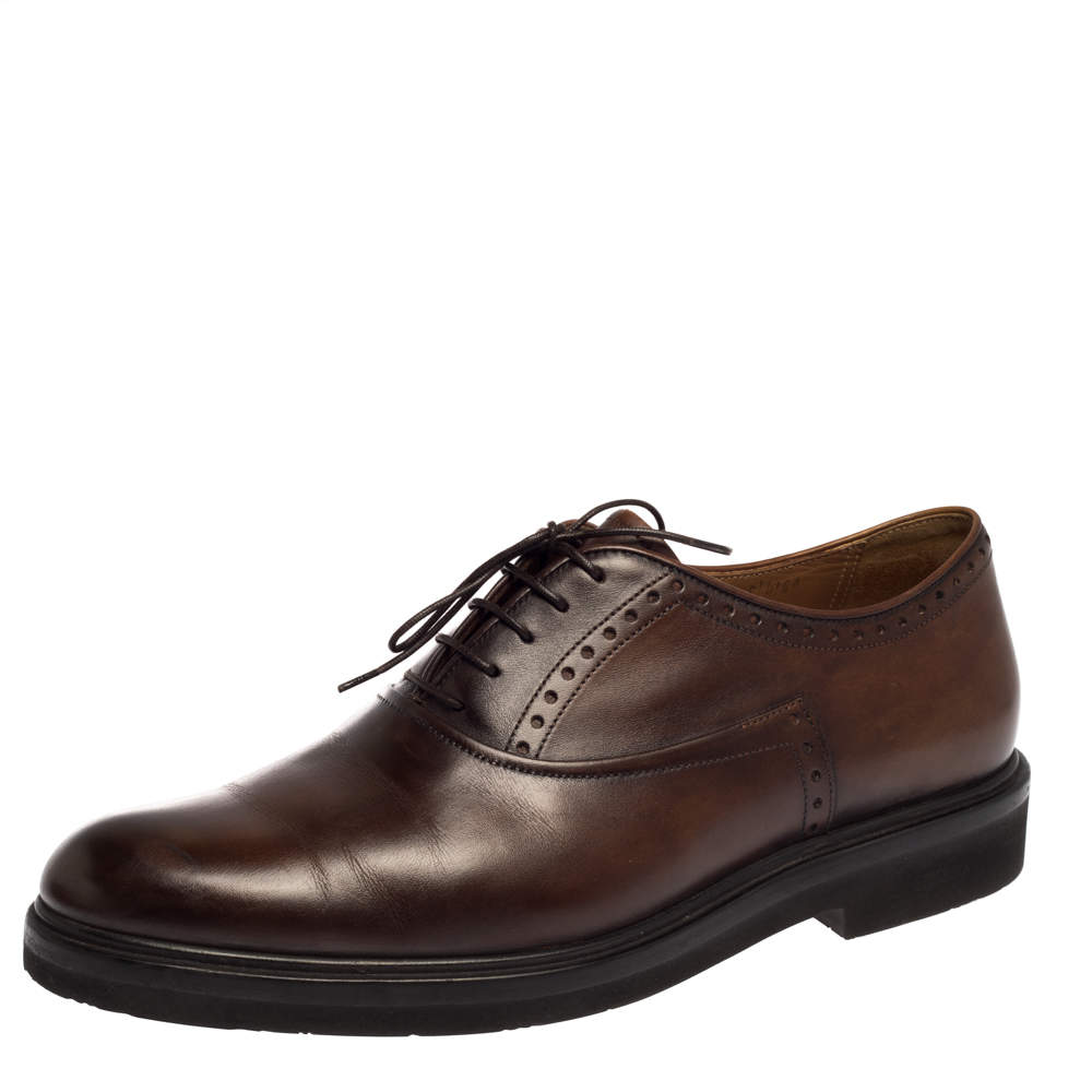 Berluti Brown Leather Lace Up Oxfords Size 42