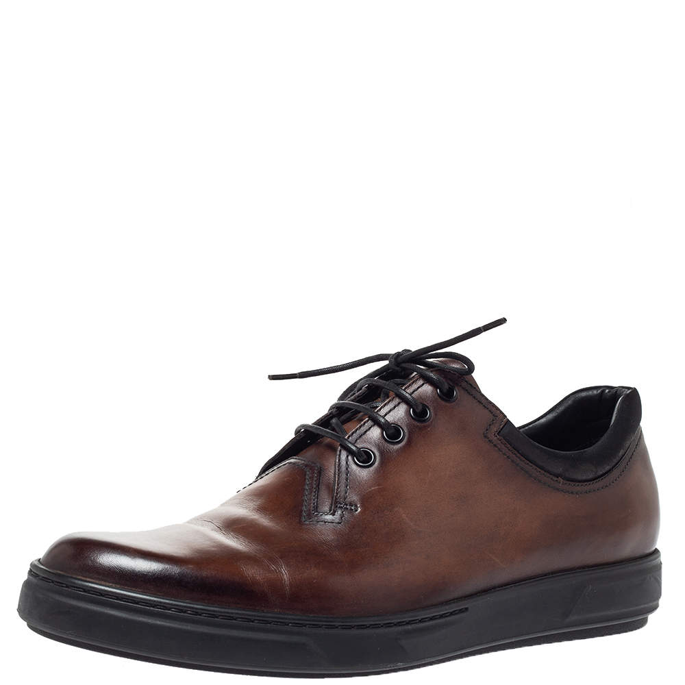 Pre Owned Berluti Brown Tibeta Leather Lace Up Derby Size 42.5