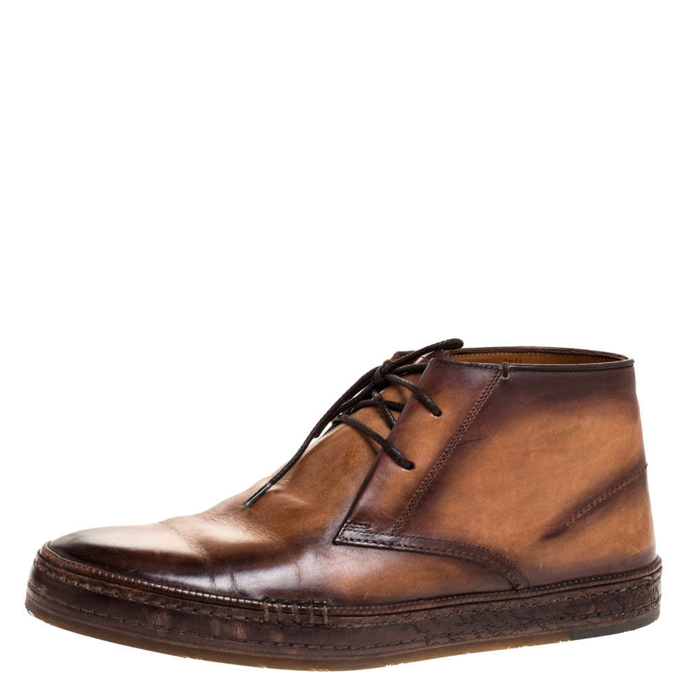 Pre Owned Berluti Brown Leather Lace Up Desert Boots Size 42