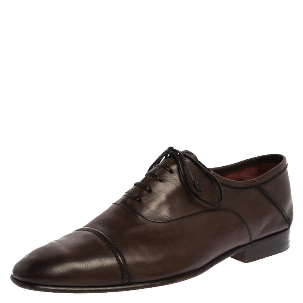 حذاء أكسفورد بيرلوتي جلد بني داكنة حياكة الشعار مقاس 41.5