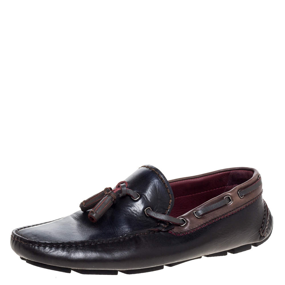 Pre Owned Berluti Black Leather Tassel Slip On Loafers Size 41.5