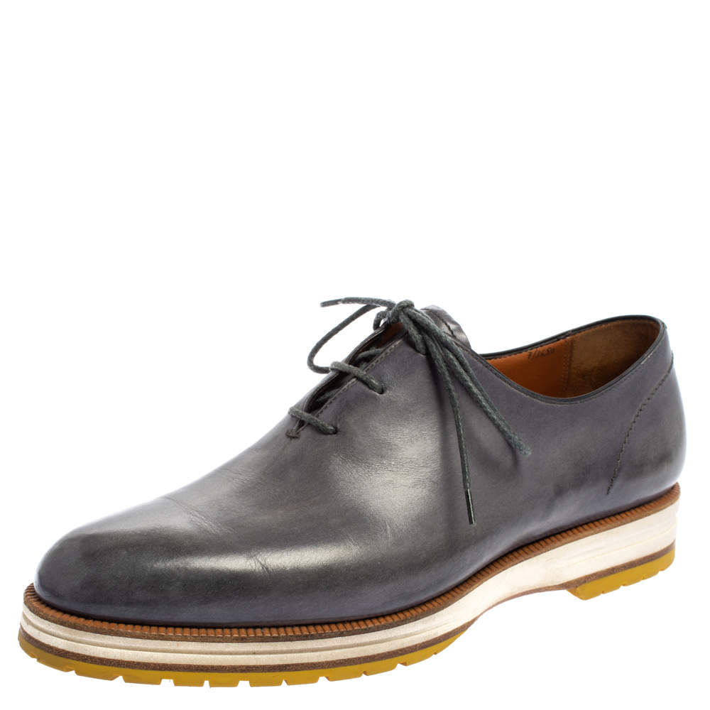 Berluti Grey Leather Lace Up Oxfords Size 41