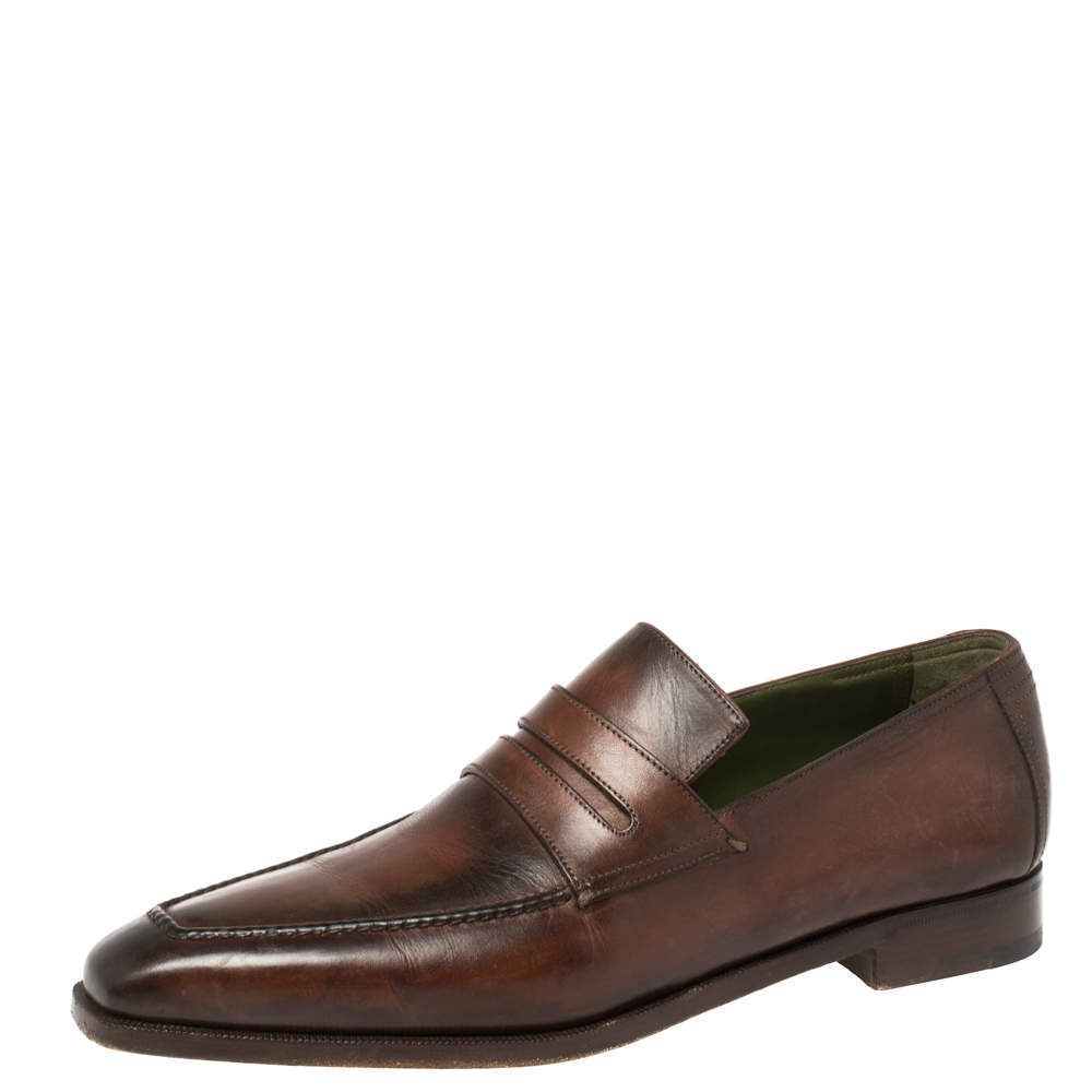Pre Owned Berluti Brown Leather Penny Loafers Size 41.5