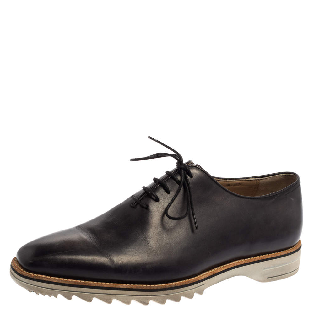 Pre Owned Berluti Grey Leather Lace Up Oxfords Size 41.5