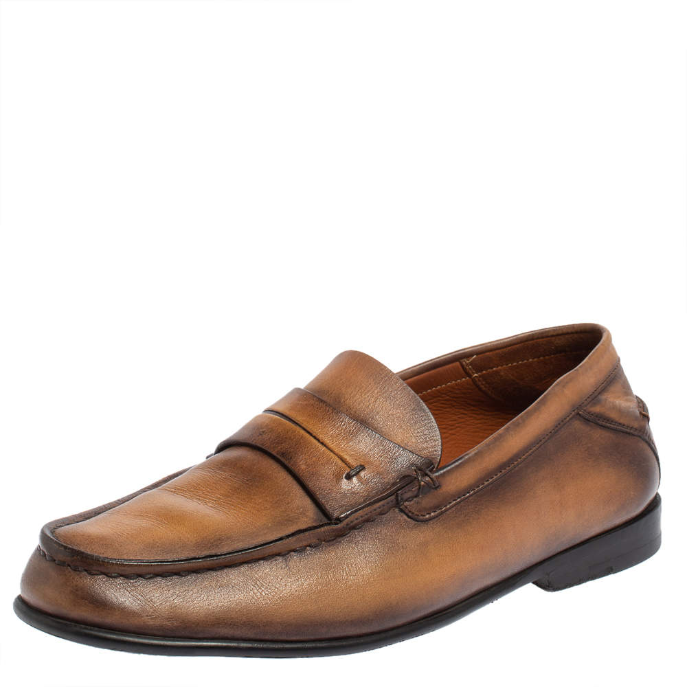 Pre Owned Berluti Brown Leather Penny Loafers Size 40