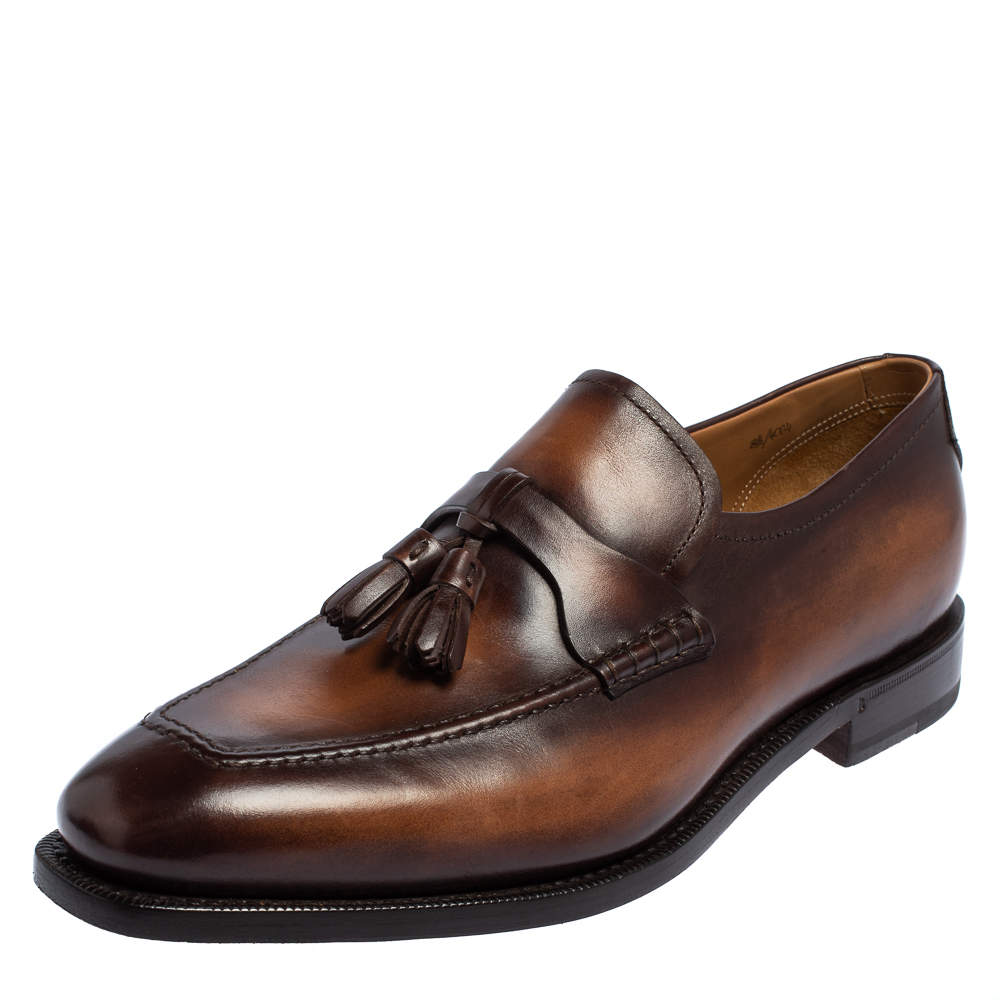 Pre Owned Berluti Brown Leather Tasseled Loafers Size 42.5