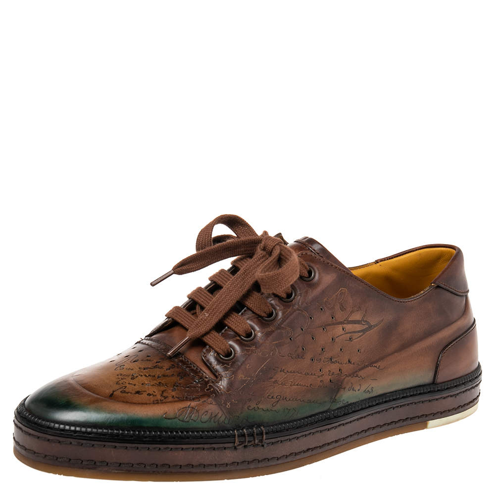 Berluti Brown Ombre Leather Playtime Low Top Sneakers Size 45