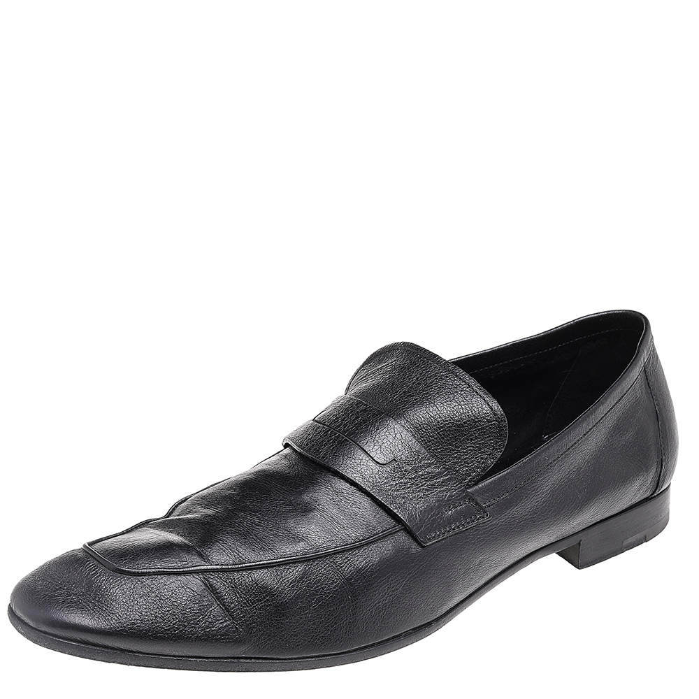 Pre Owned Berluti Black Leather Lorenzo Slip On Loafers Size 44.5