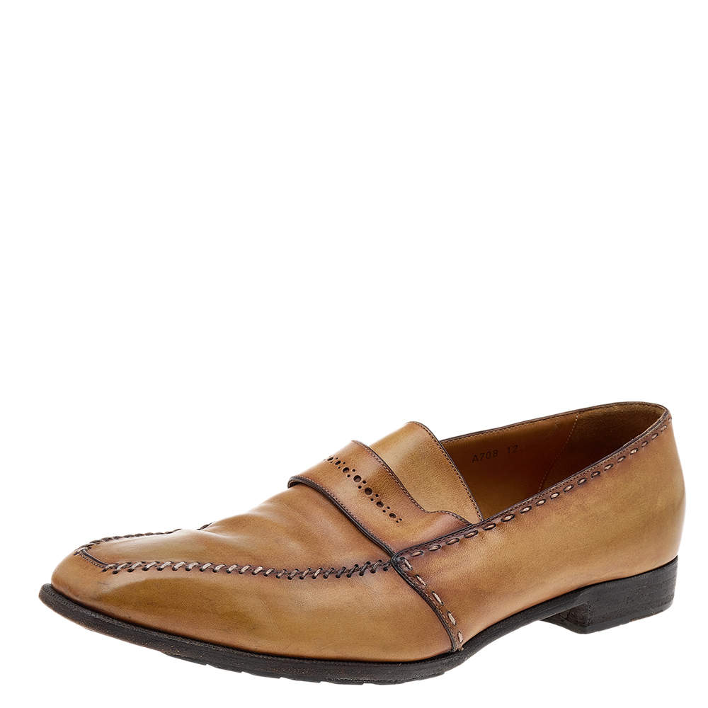 Pre Owned Berluti Tan/Brown Ombre Leather Penny Loafers Size 46