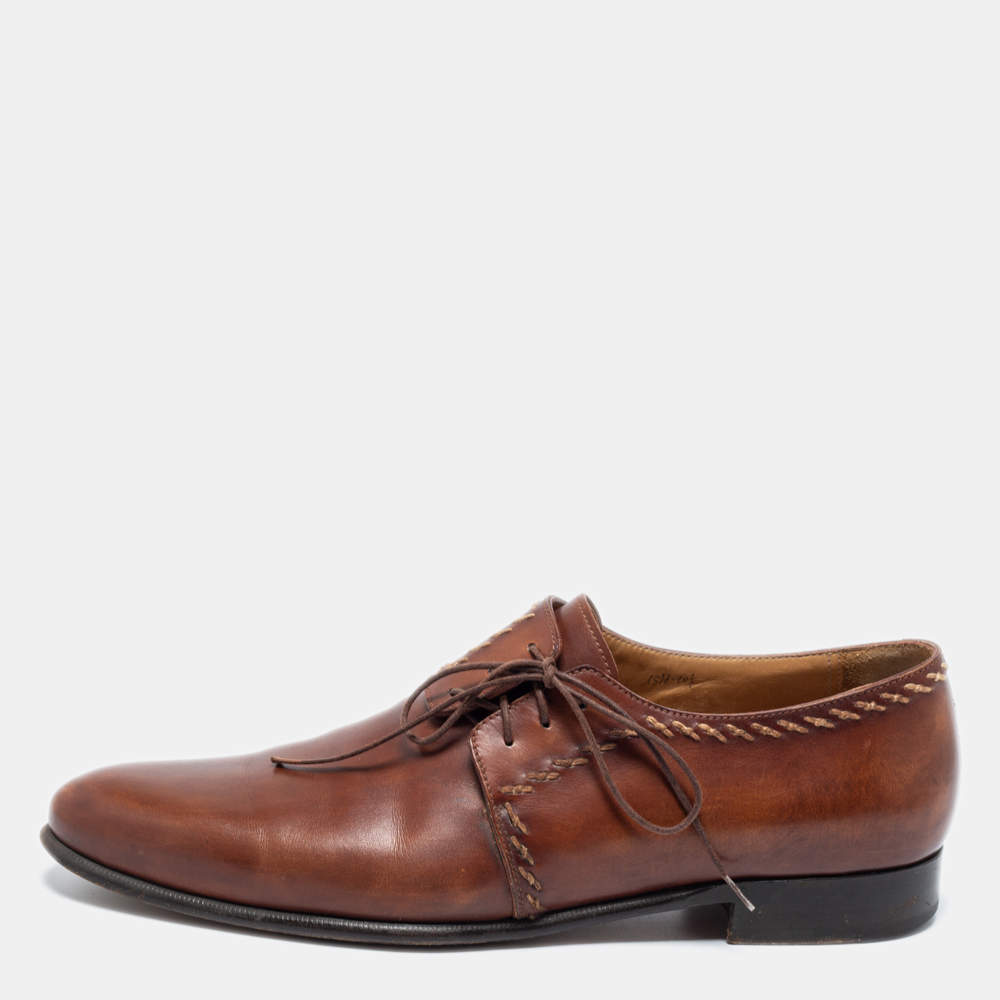 Pre Owned Berluti Brown Leather Lace Up Oxfords Size 44.5