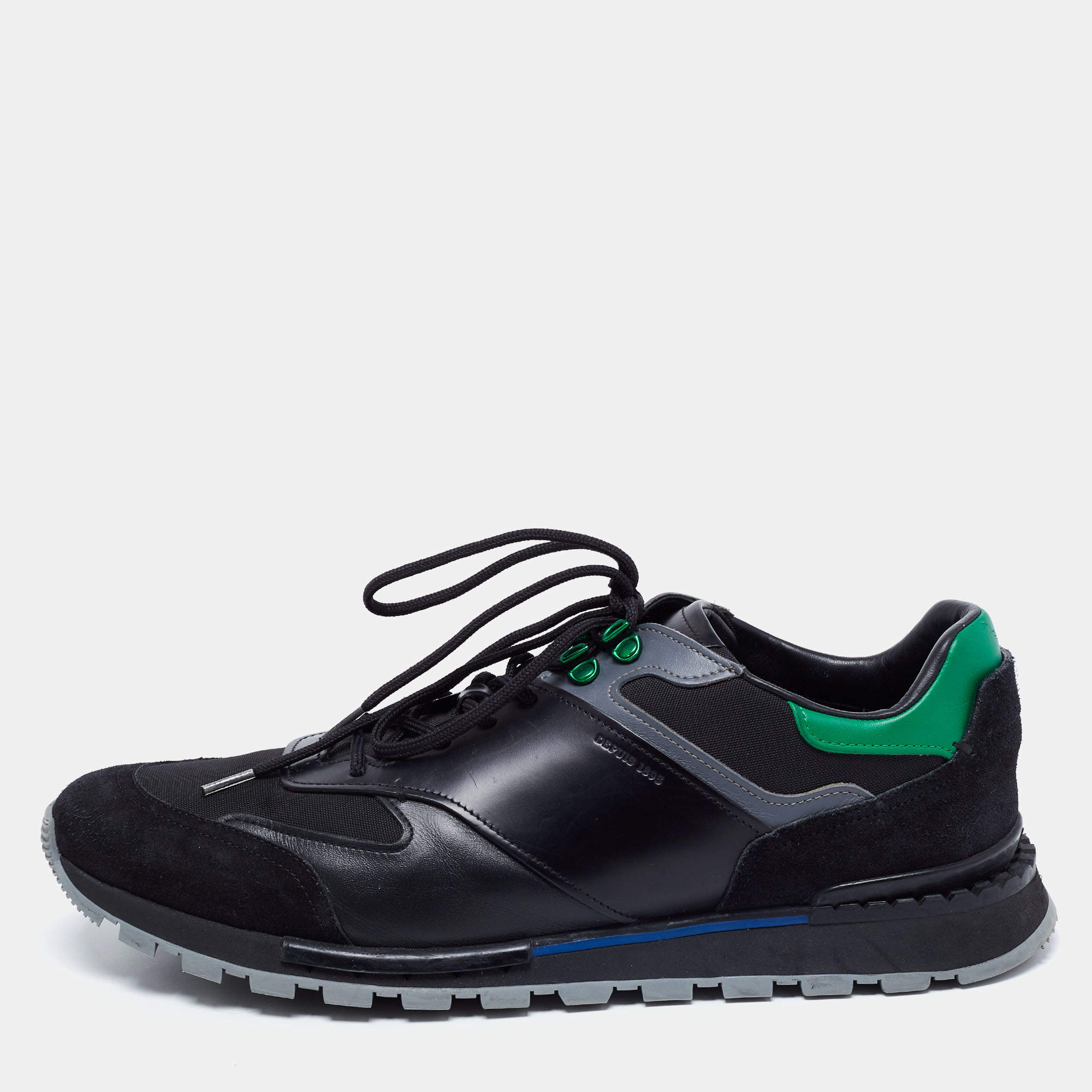 Pre Owned Berluti Black/Green Leather And Suede Fast Track Sneakers Size 46