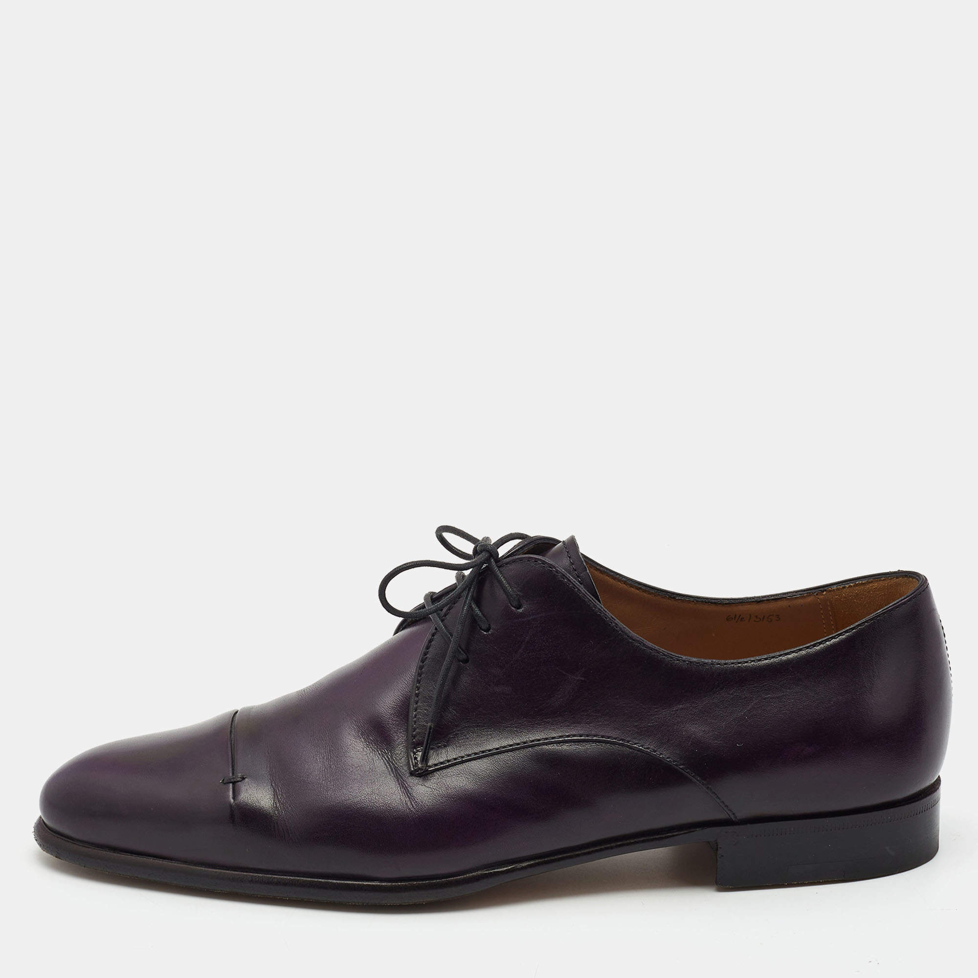 Berluti Purple Leather Lace Up Derby Size 40.5