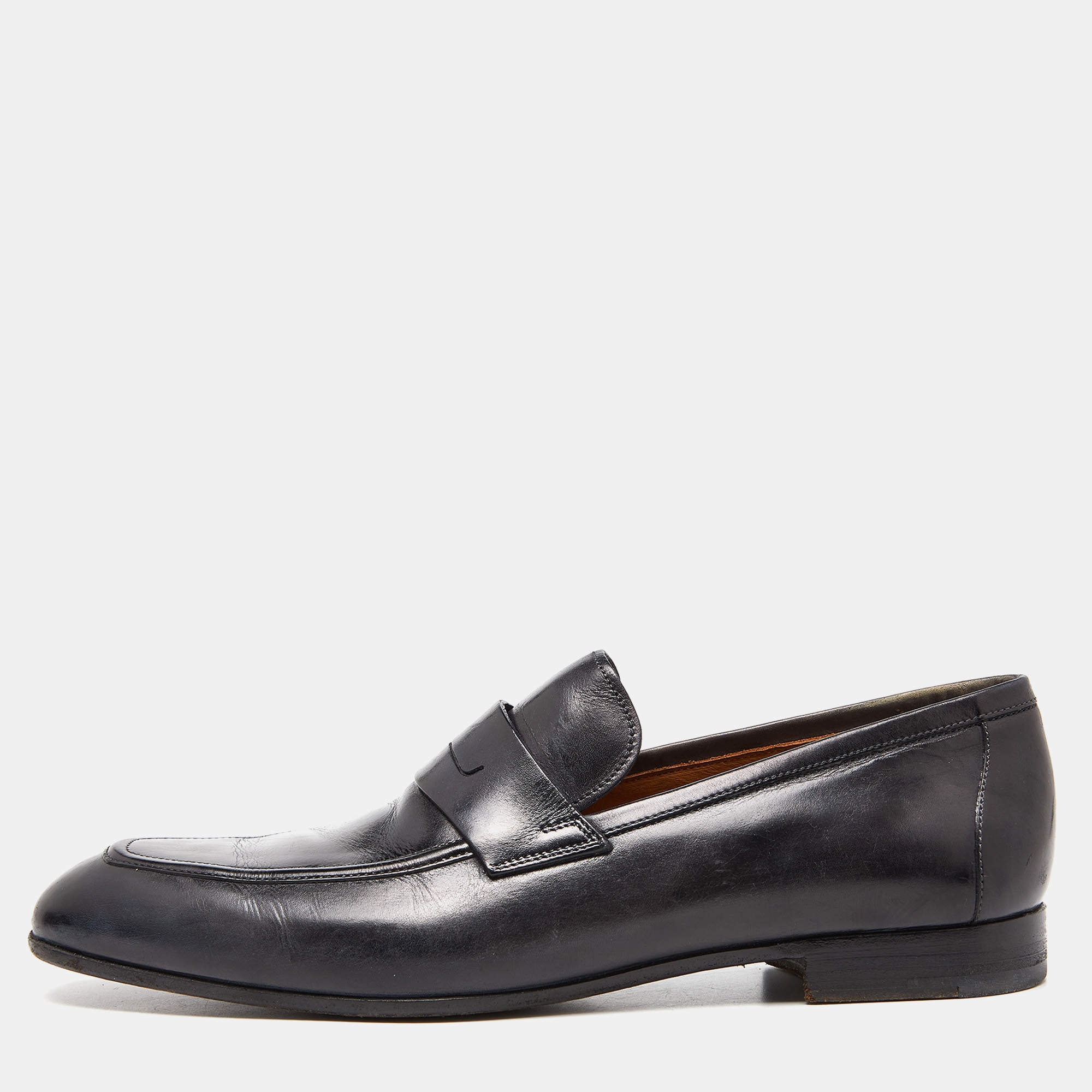 Pre Owned Berluti Black Leather Penny Slip On Loafers Size 45