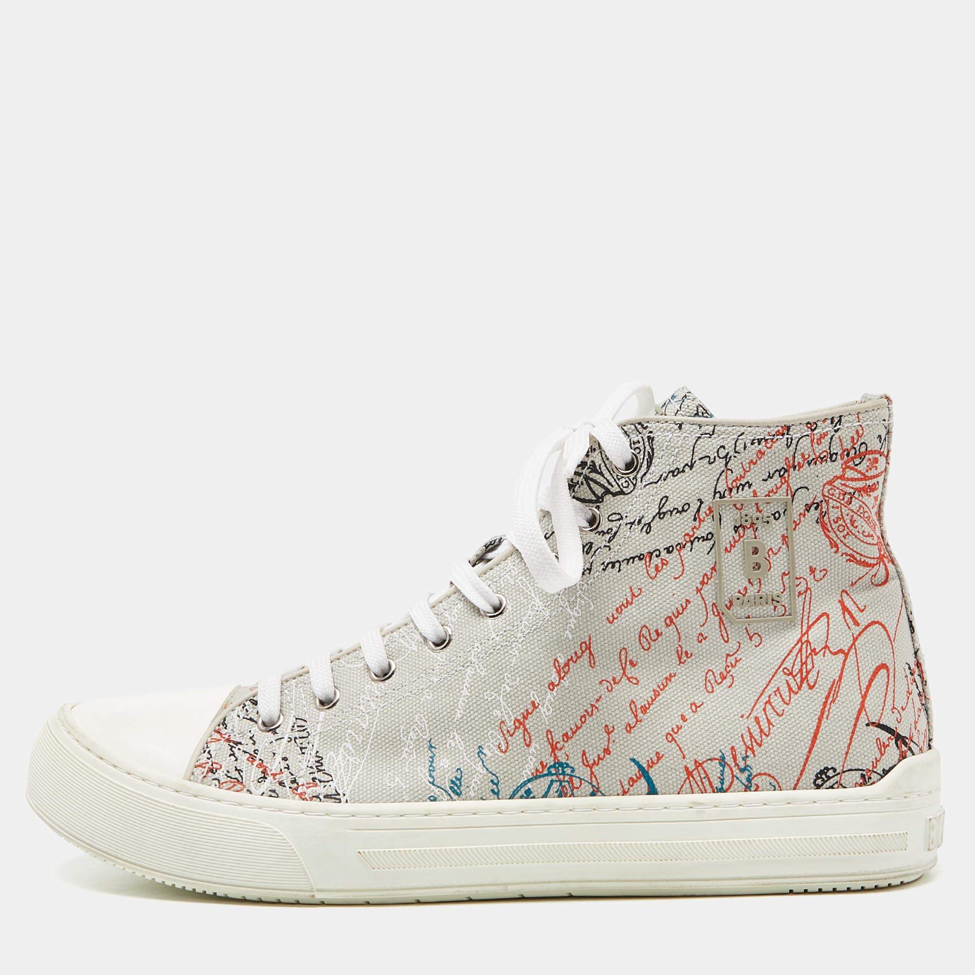 Berluti Grey Calligraphy Canvas High Top Sneakers Size 43.5