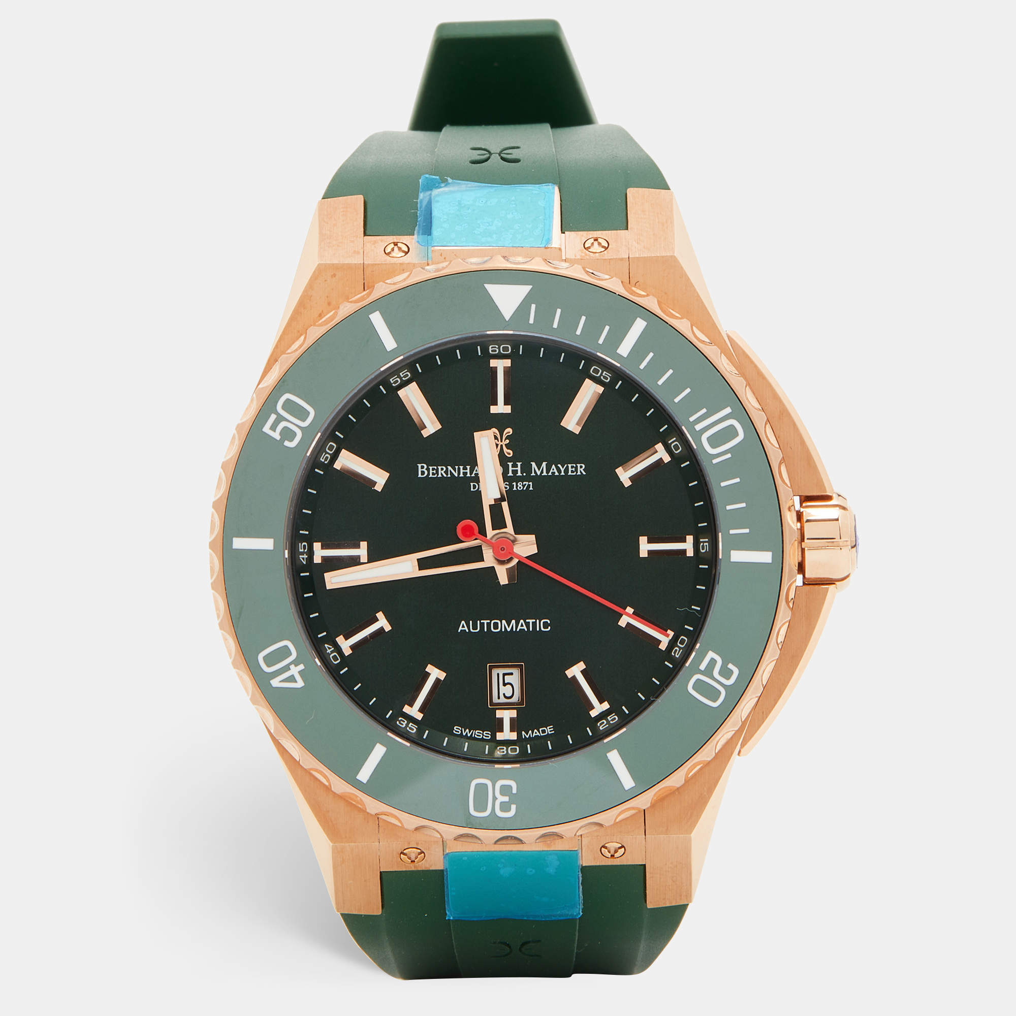 Bernhard H. Mayer Green Ceramic Rose Gold PVD Plated Stainless Steel Rubber Limited Edition PowerMaster BH45T/CW Men's Wristwatch 44 mm