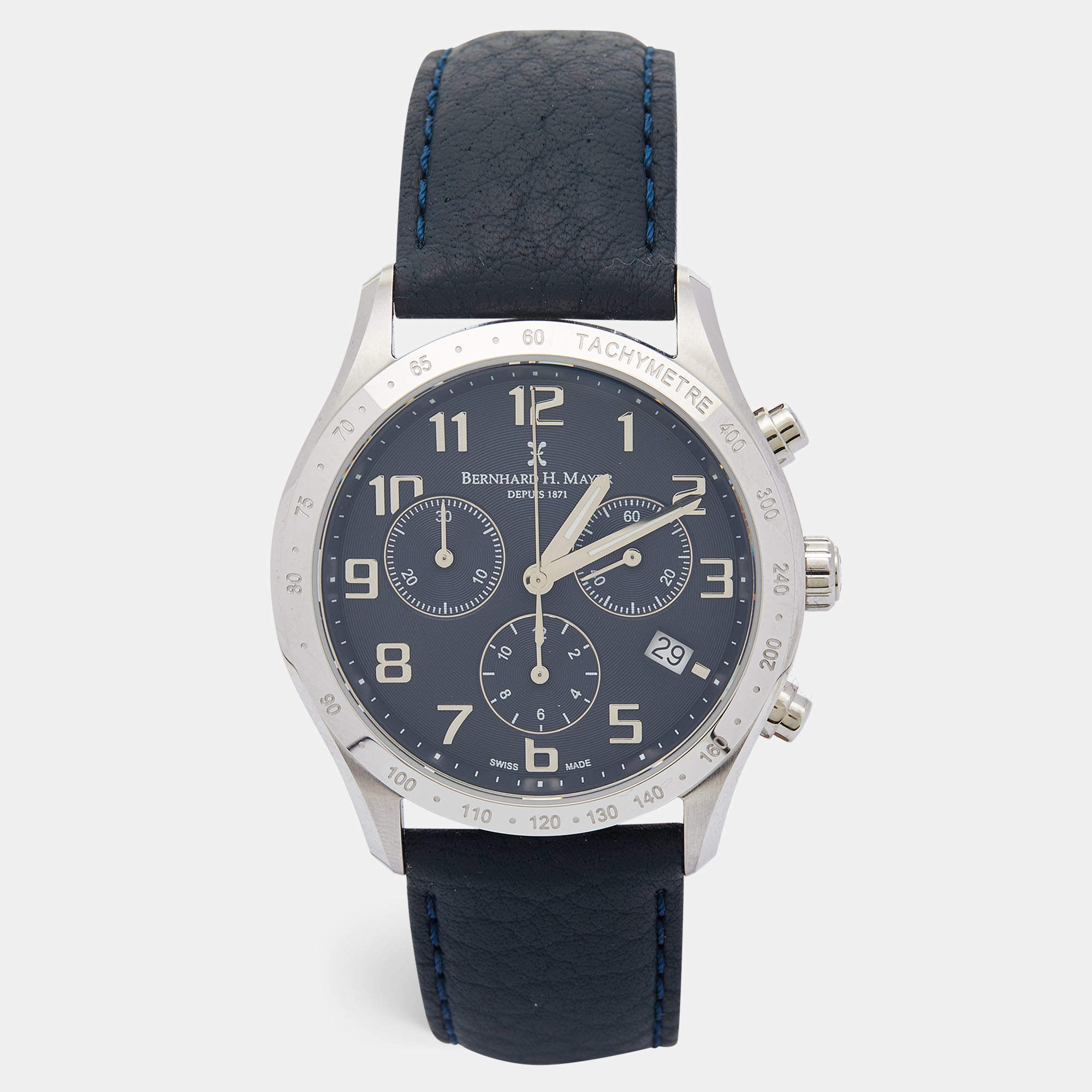 Bernard H. Mayer Blue Stainless Steel Leather Iris BH13/CWR Unisex Wristwatch 38 mm