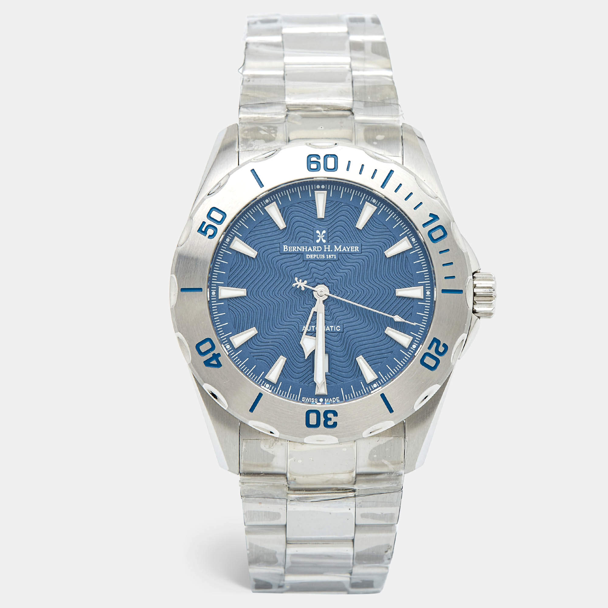 Bernhard H. Mayer Blue Stainless Steel Limited Edition Ballad BH05/CWR Men's Wristwatch 44 mm