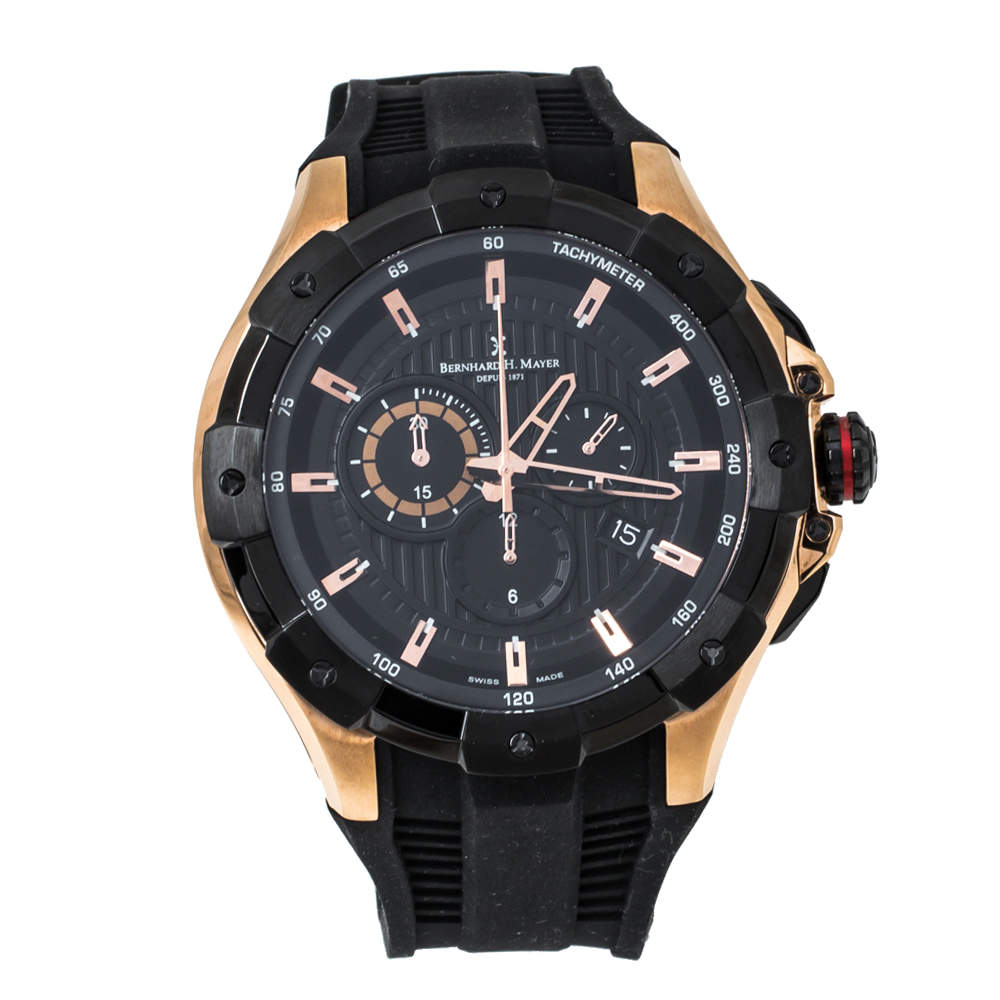 Pre Owned Bernhard H. Mayer Black Rose Gold Plated Steel Victor Chronograph Men's Wristwatch 50 mm