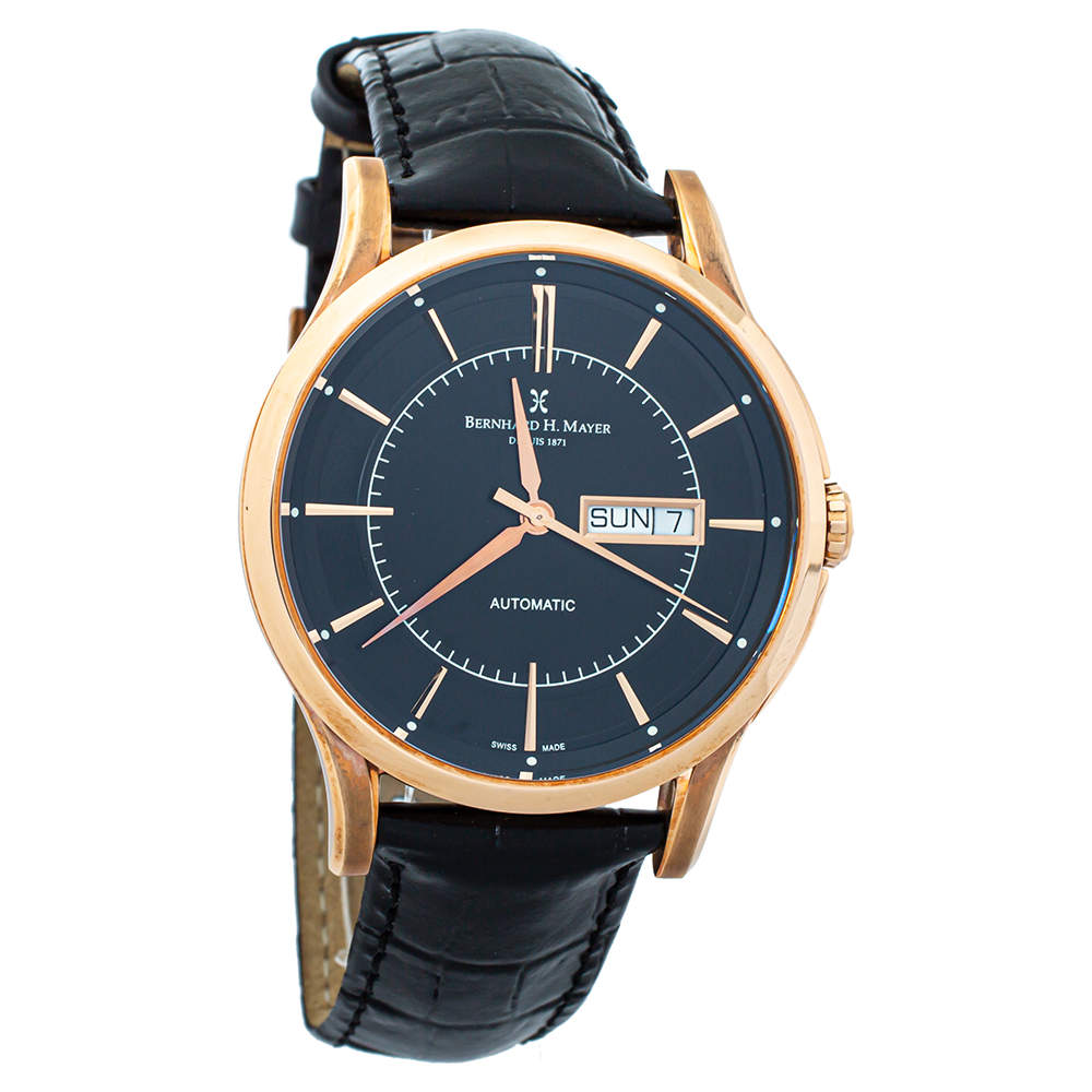 Bernhard H. Mayer Black Rose Gold PVD Plated Stainless Steel Chronos-Rose Gold Limited Edition Men's Wristwatch 42mm